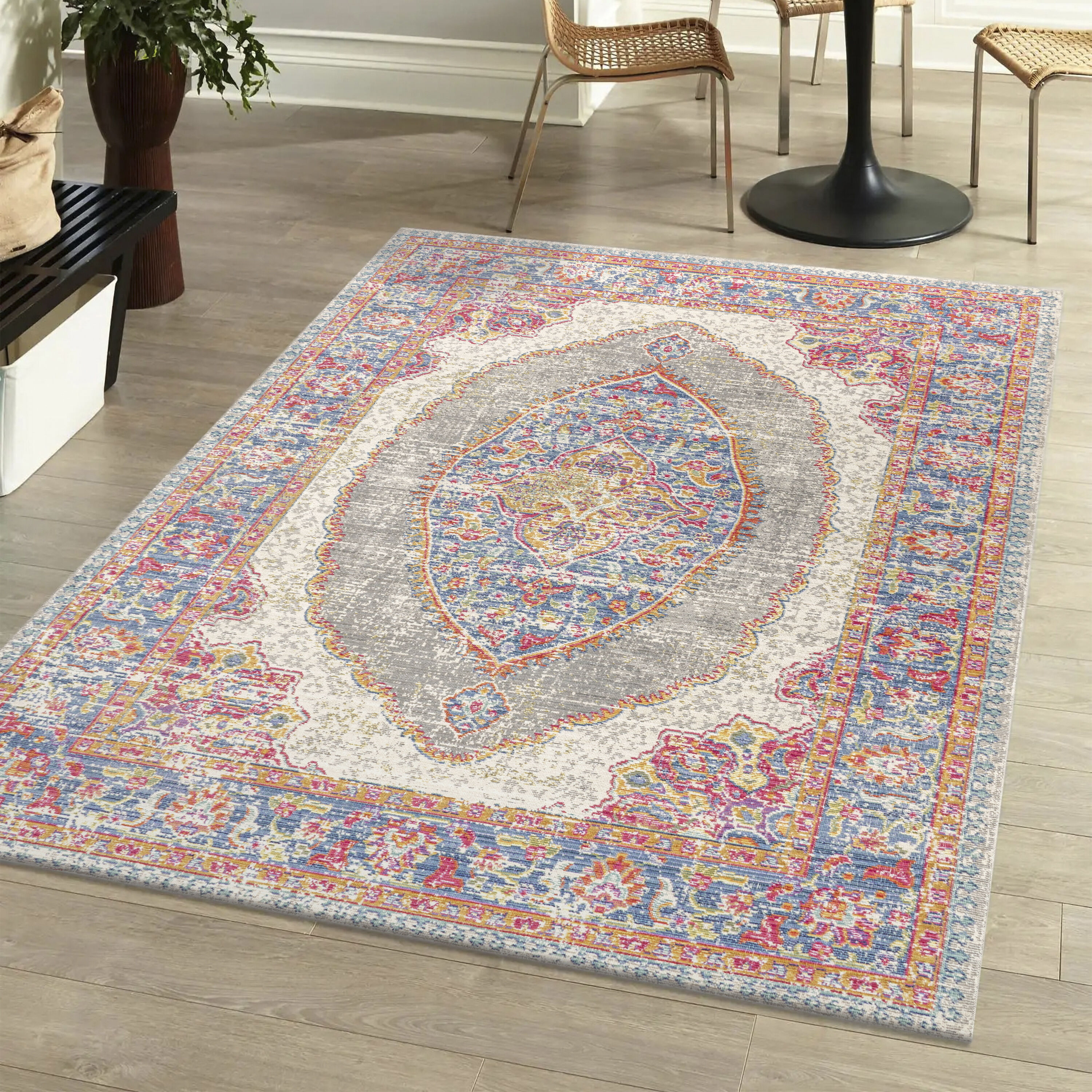 Kilia Blue and Gray Medallion Synthetic Area Rug
