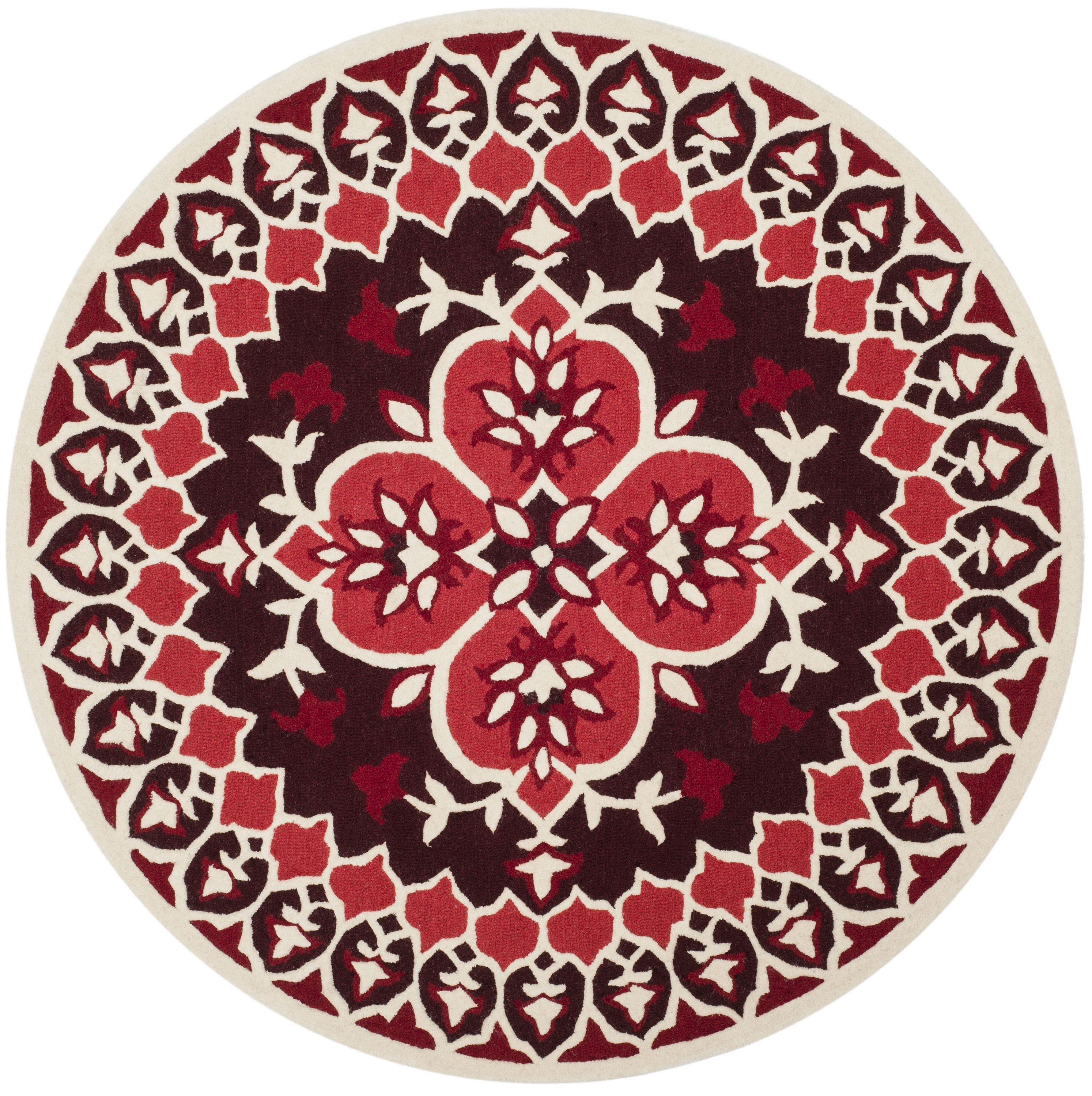 Safavieh BLG610K-5R Bellagio Merida 5 x 5 (ft) Tufted Wool Red/Ivory Round Indoor Floral/Botanical Bohemian/Eclectic Area rug