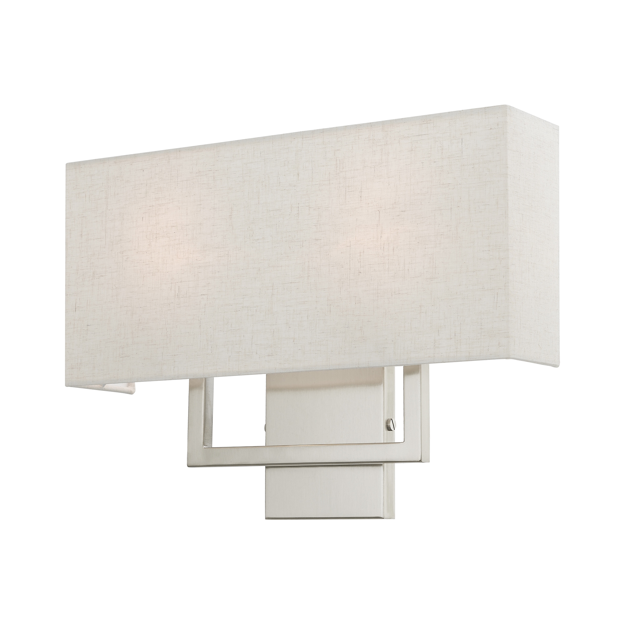 Brushed Nickel 2-Light Wall Sconce with Oatmeal Fabric Shade