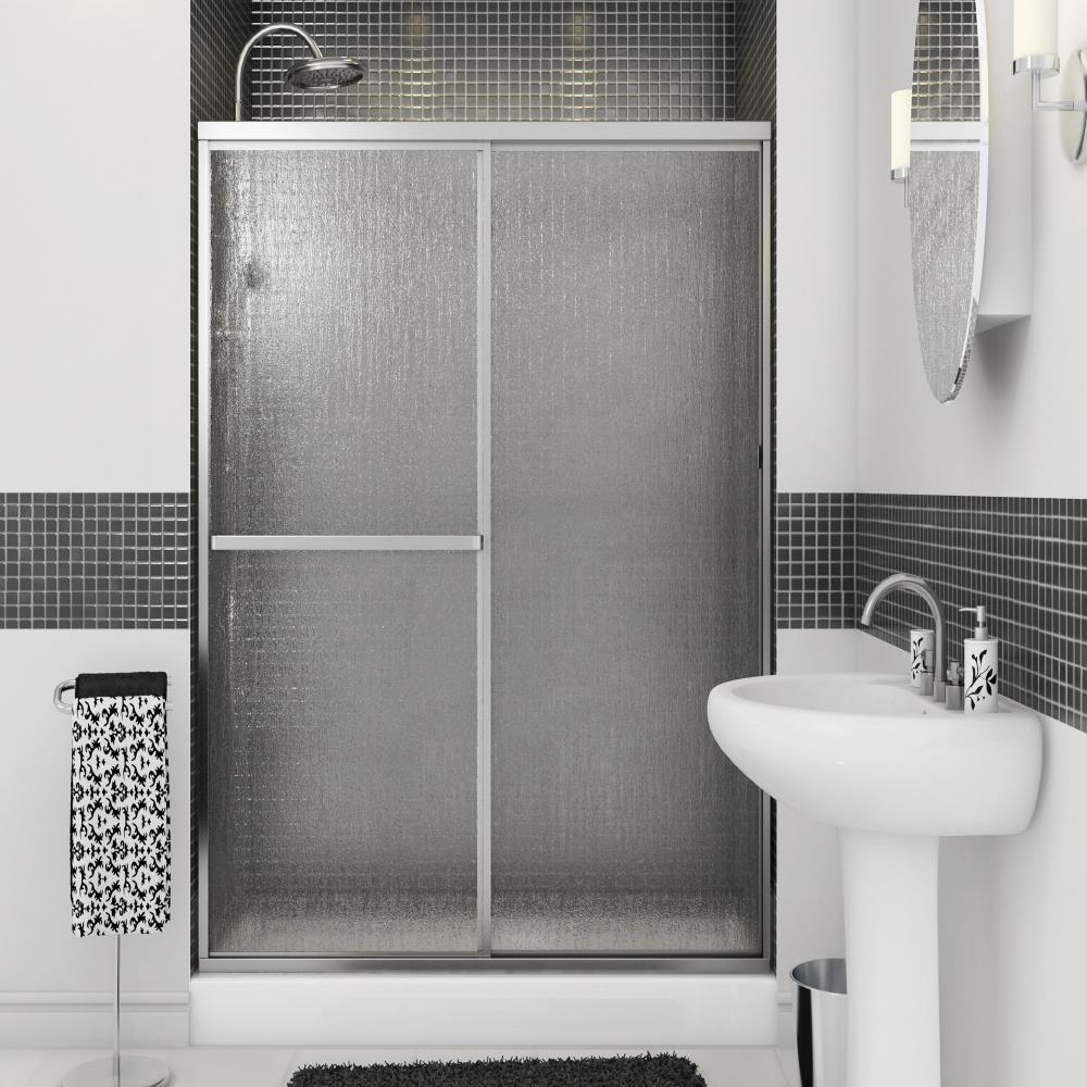 MAAX 835413-970-084-000 Polaris Chrome 45-in to 47-in W x 68-in H Framed Sliding Shower door 3/16-in Thick Frosted Glass