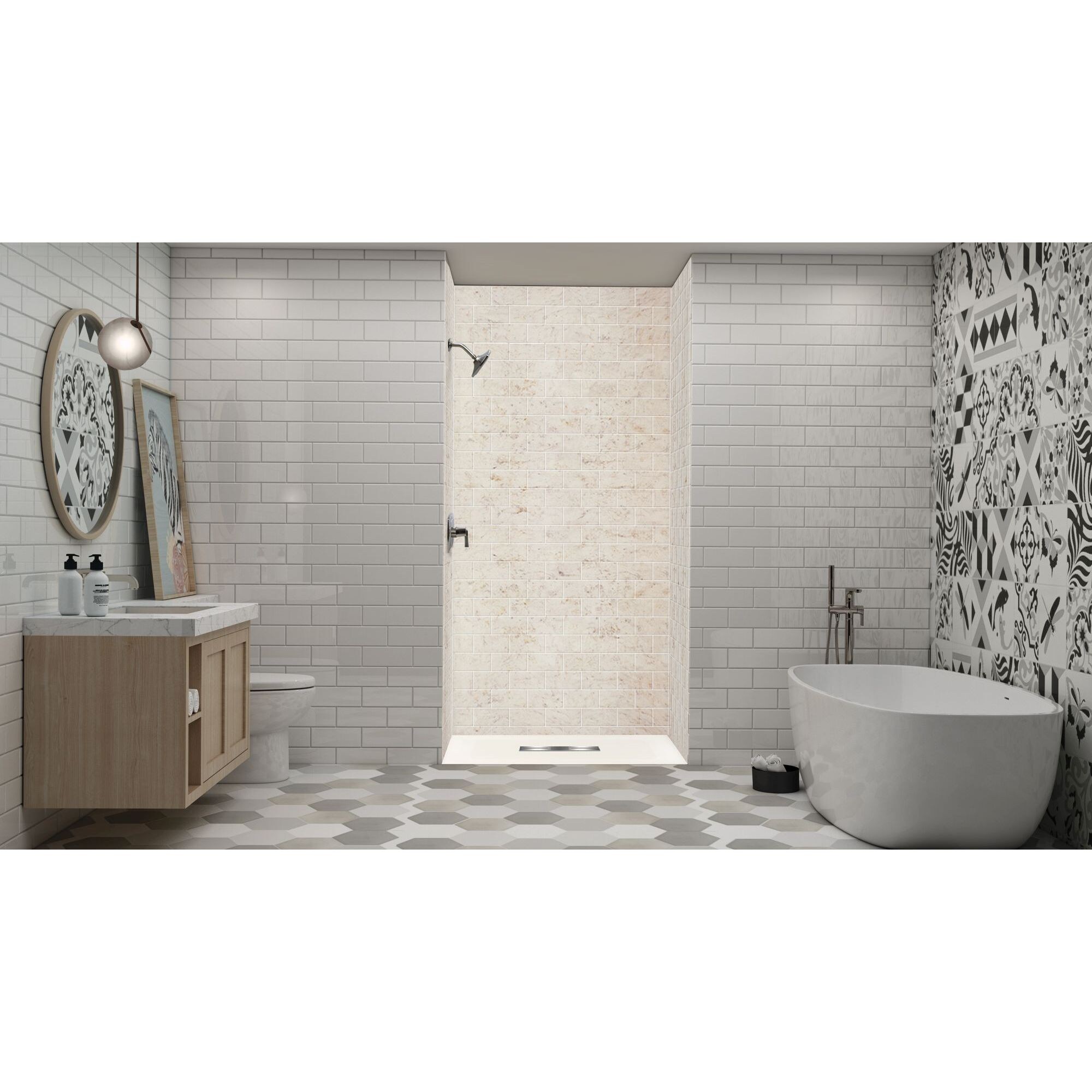 Transolid FZS4836C-32 35.5-in W x 48-in L x 2-in H Cameo Single Threshold Rectangle Shower Pan Base (Center Drain)