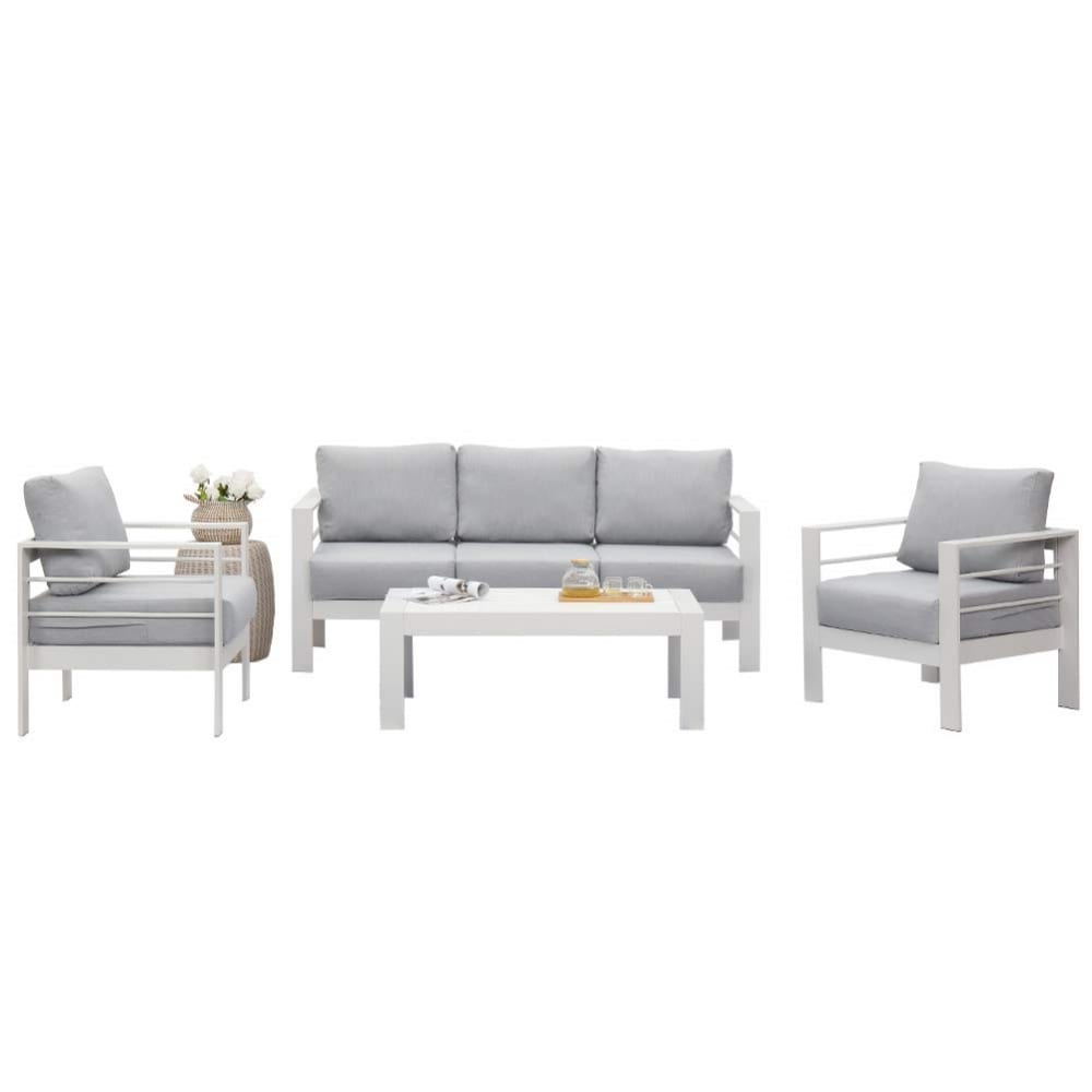 AHIOU HOME ZAAHG-S00067SF Holland 4-Piece Patio Sofa Conversation Set with Gray Cushions