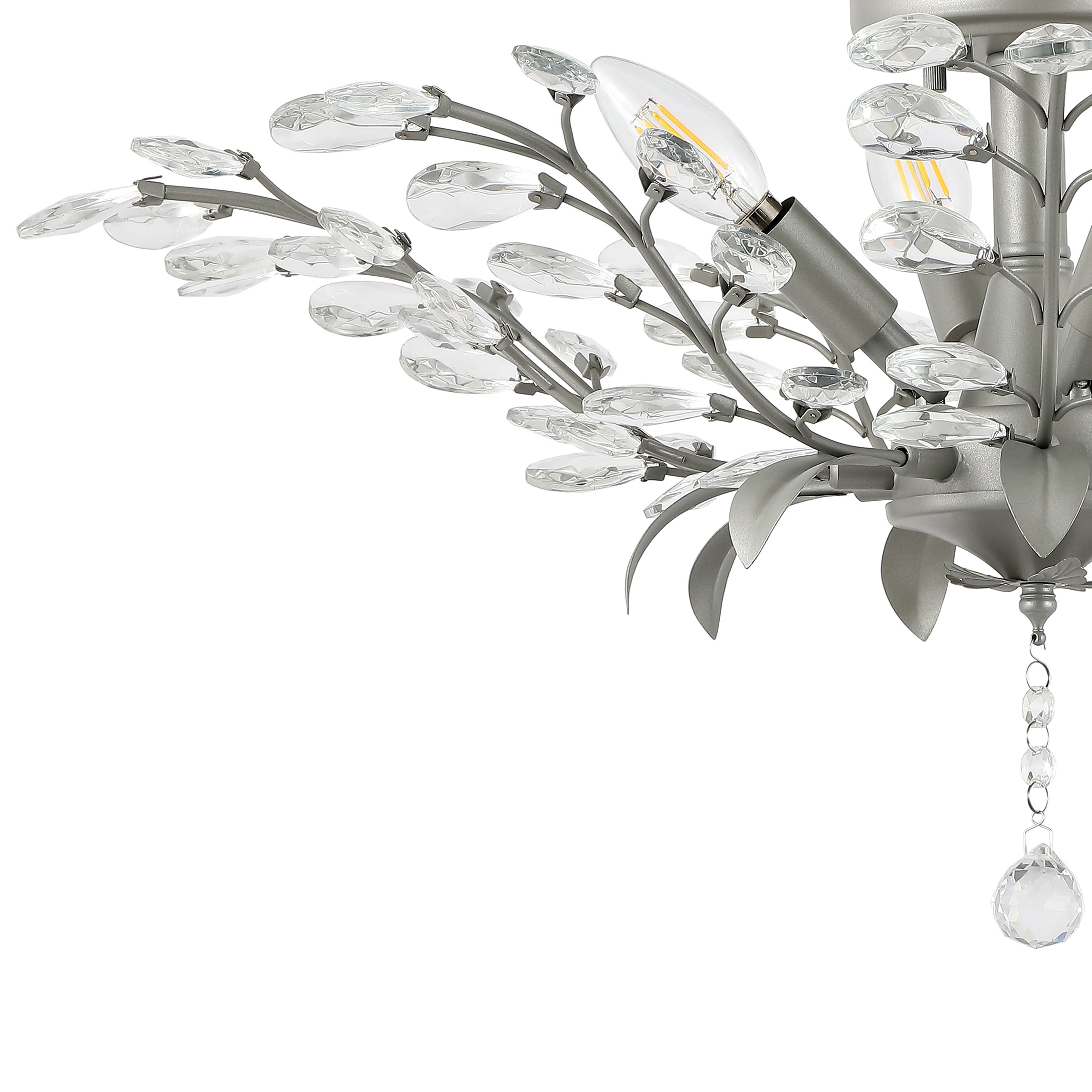 Bohemian Silver Crystal 26" LED Antler Ceiling Light