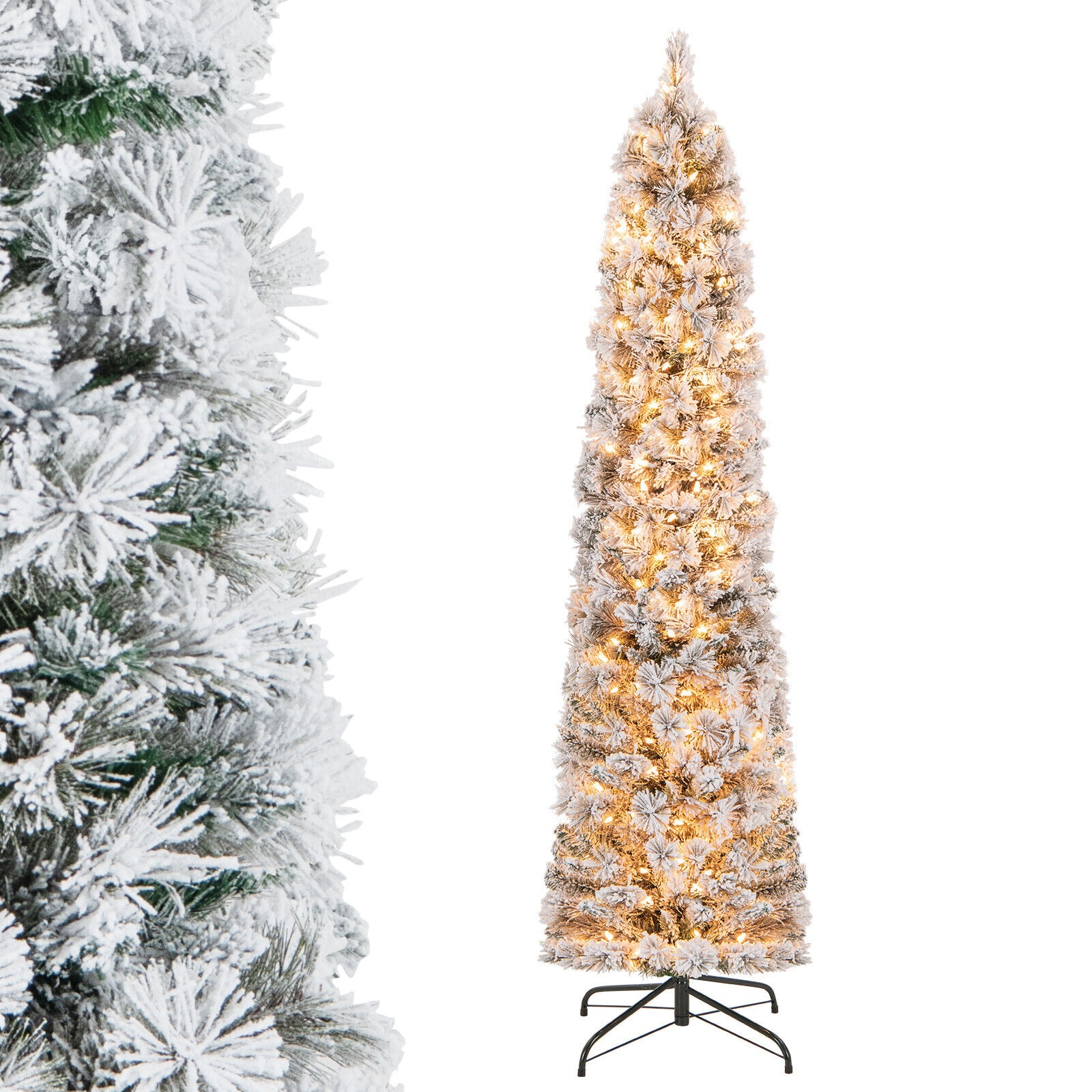 WELLFOR TX-HGY-10011US 6-Feet Pre-lit Slim Flocked White Artificial Christmas Tree with White LED Lights