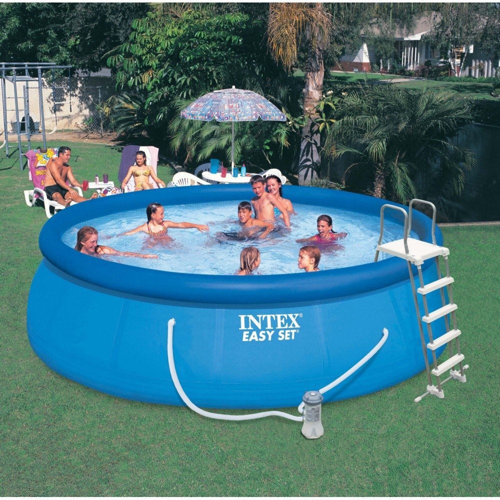 Intex 15-ft x 15-ft x 48-in Inflatable Top Ring Round Above-Ground Pool ...