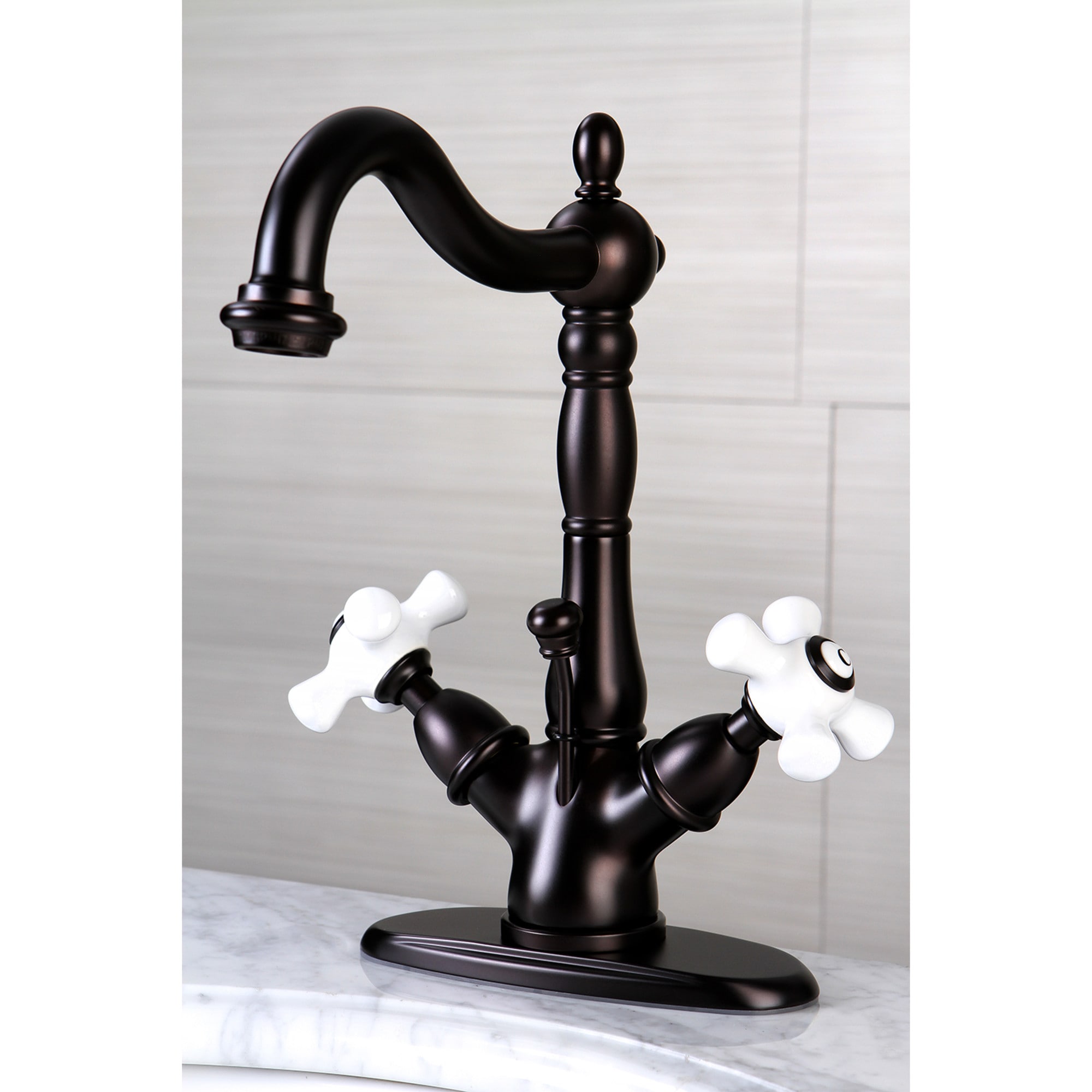 Elements of Design ES1435PX Oil-rubbed bronze Single hole 2-handle High-arc Residential Handle Bathroom Sink Faucet with Drain