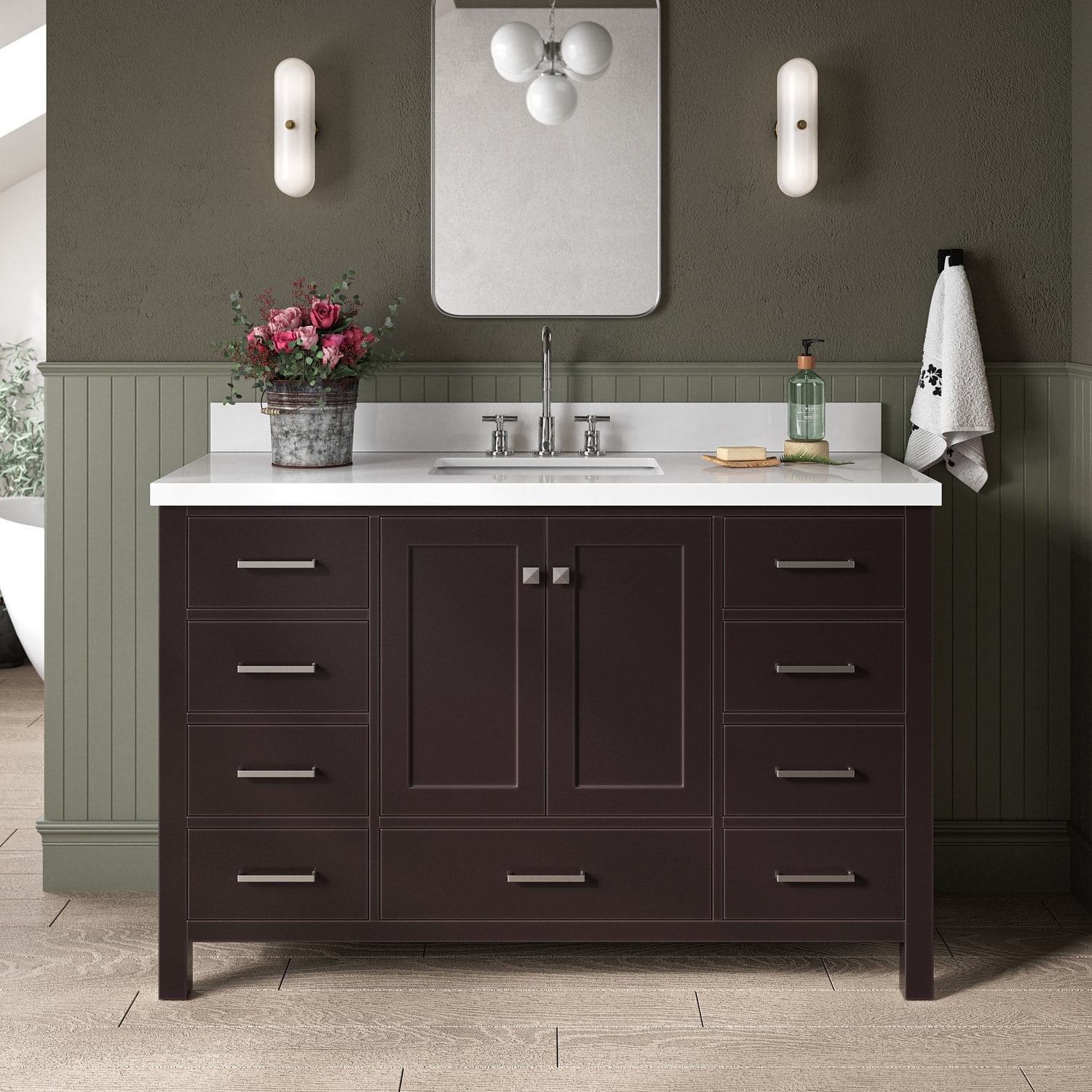 ARIEL A055SWQRVOESP Cambridge 55-in Espresso Undermount Single sink Bathroom Vanity with Pure White Quartz Quartz Top