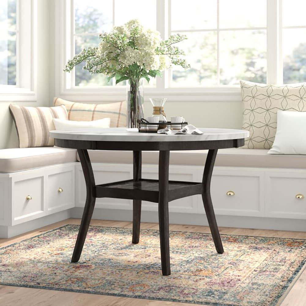 New Classic Furniture D400-11 Celeste Espresso/White Round Contemporary/Modern Dining Table, Faux marble with Espresso Wood 47.7-in L x 30.25-in H