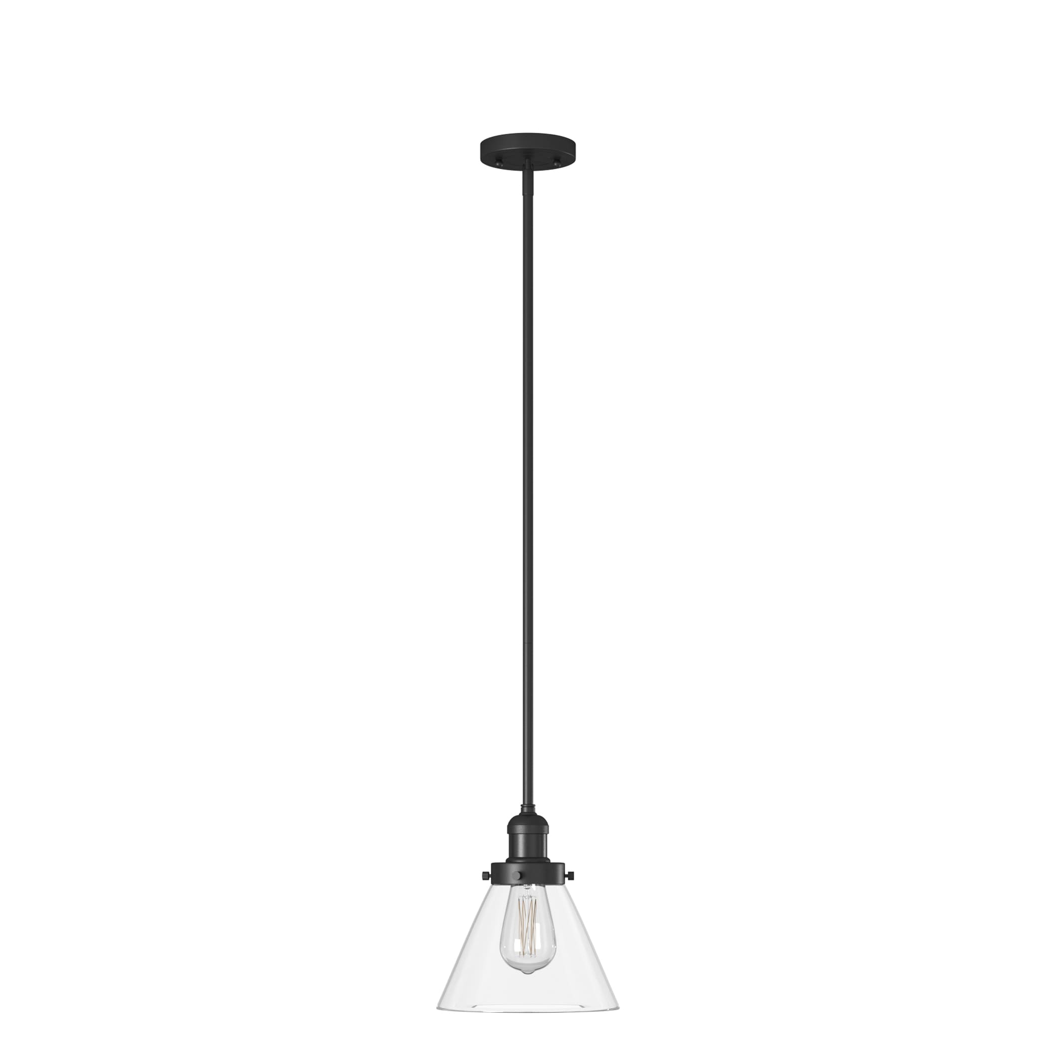 Matte Black Mini Pendant with Clear Glass Shade, 8" Diameter