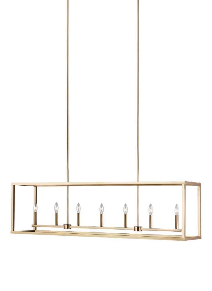 Generation Lighting 6634507EN-848 Moffet Street 7 -Light Satin Brass Industrial Geometric Large Hanging Kitchen island light