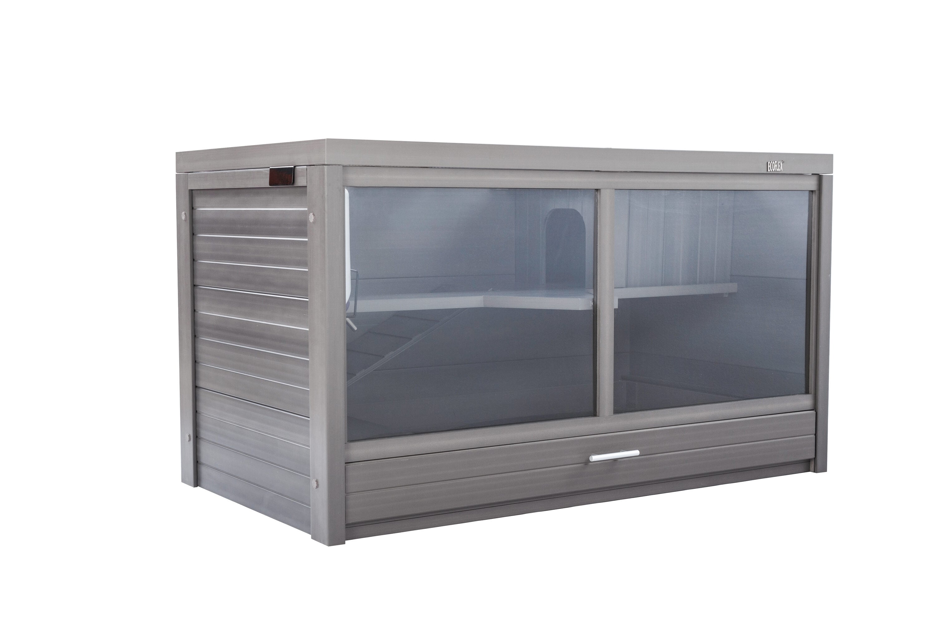 Gray Composite Indoor Rabbit Hutch with Stainless Steel Mesh Lid