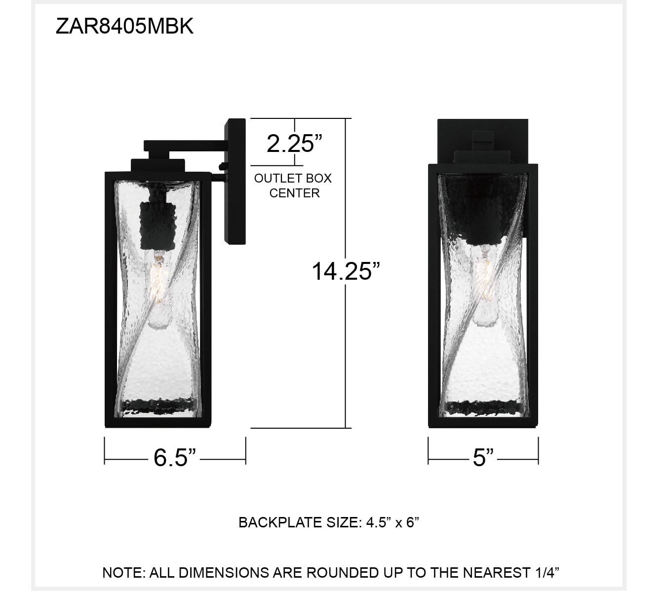 Matte Black and Clear Hammered Glass Outdoor Wall Lantern