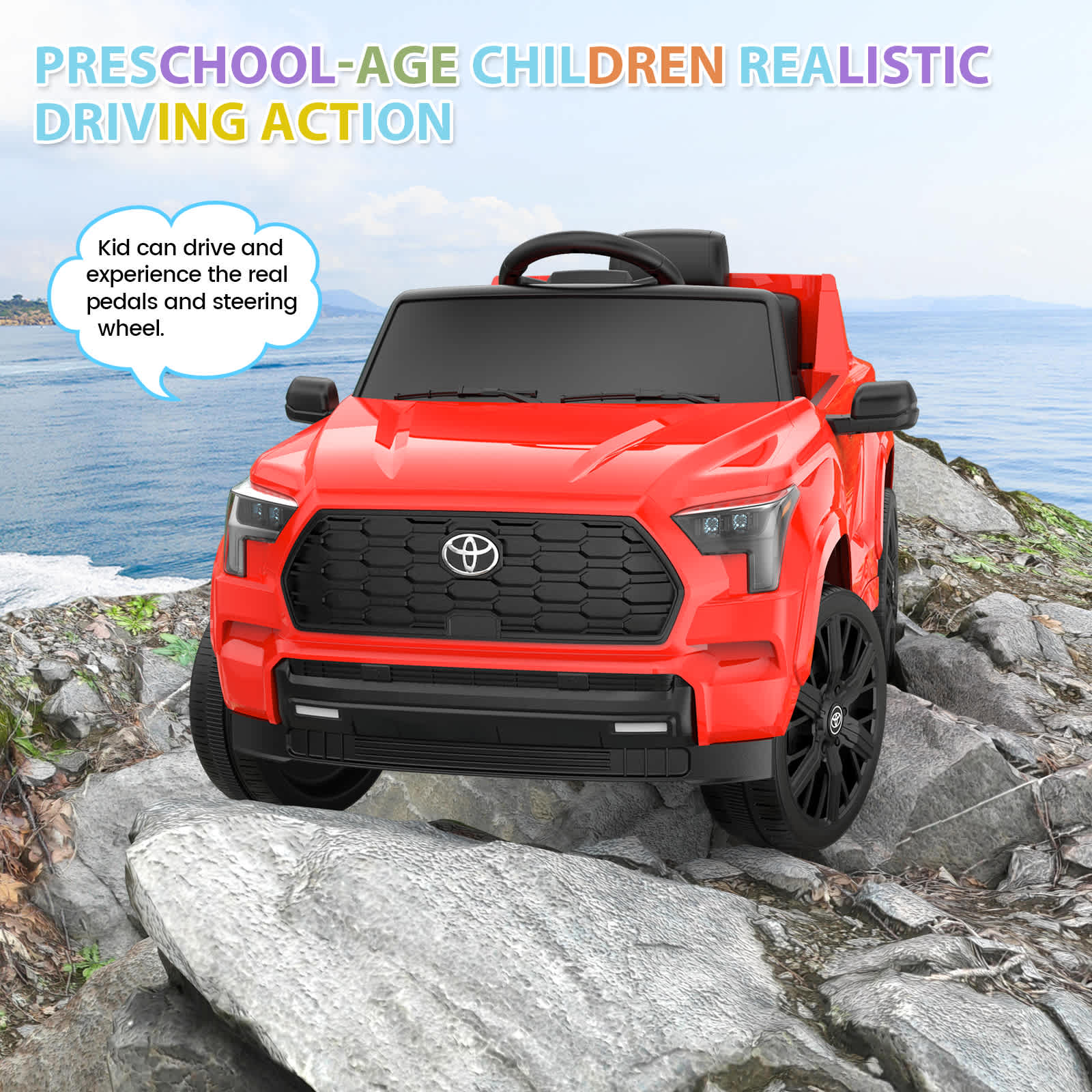 Qeetex CARPTO0YSG4XV7 Licensed Toyota 12V Kids Ride On Car With Remote Control Led Lights Music Spring Suspension And Multi Speed Settings Red