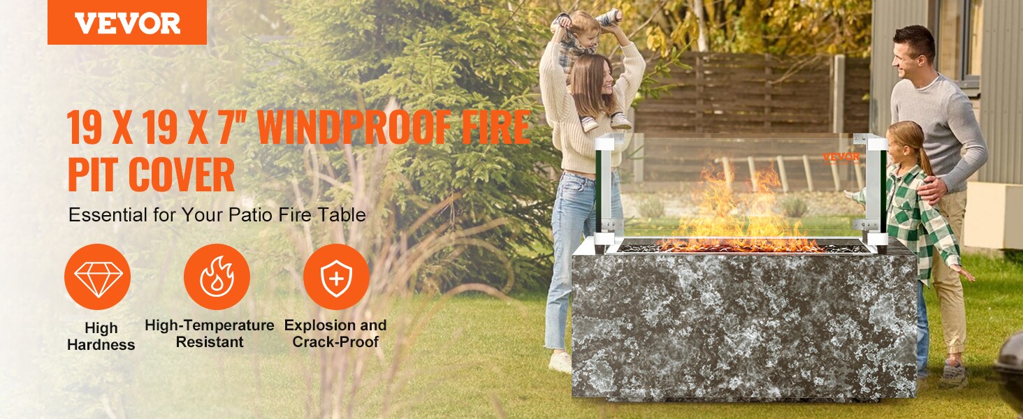 Clear Tempered Glass Square Fire Pit Wind Guard with Aluminum Brackets