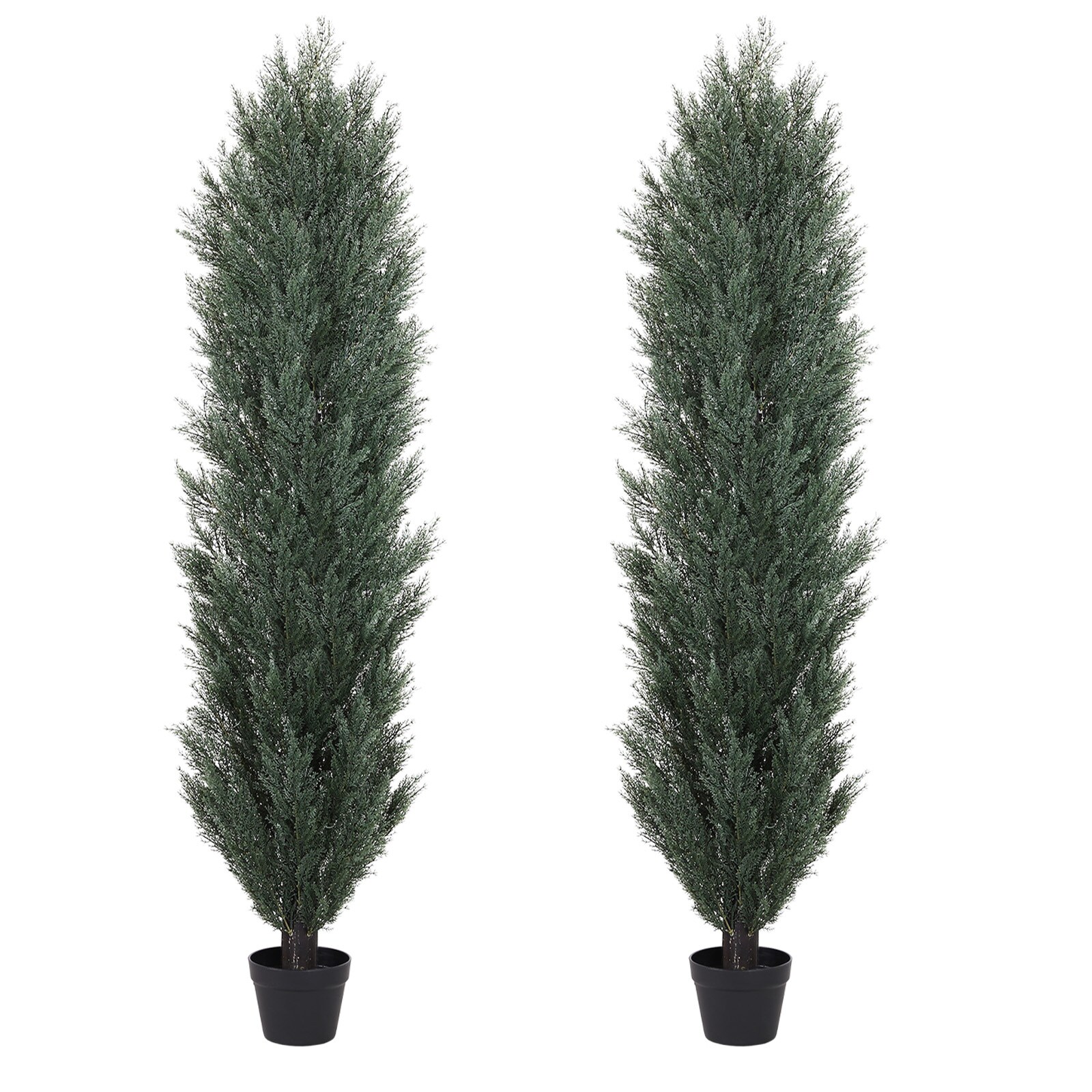 LUXEYARD 2pcs Set Artificial Green Pine Cypress Tree Realistic Faux Plant for Indoor and Outdoor Decoration