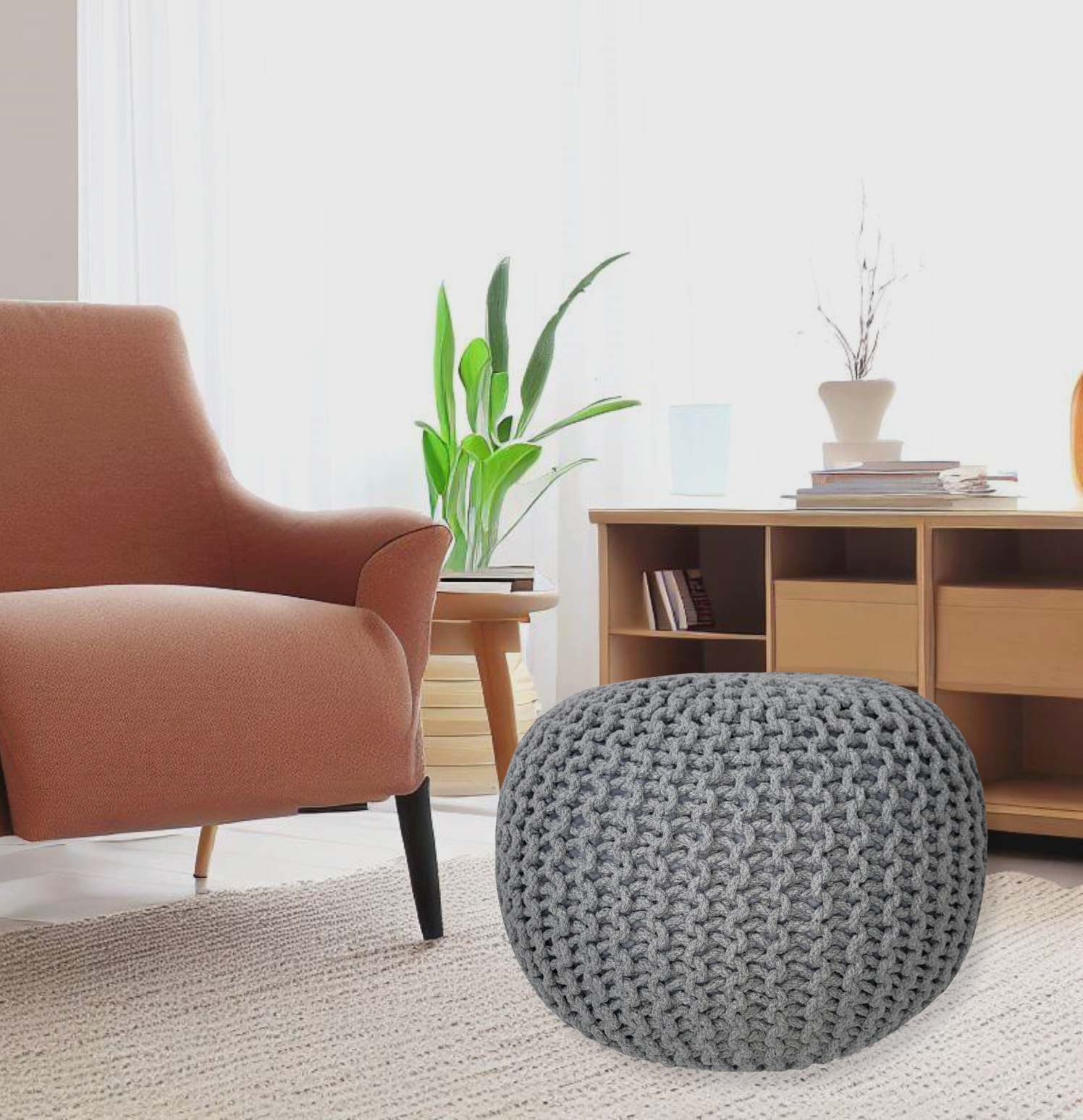 AANNY Designs Lychee Modern Light Grey Pouf Ottoman in the Ottomans & Poufs  department at
