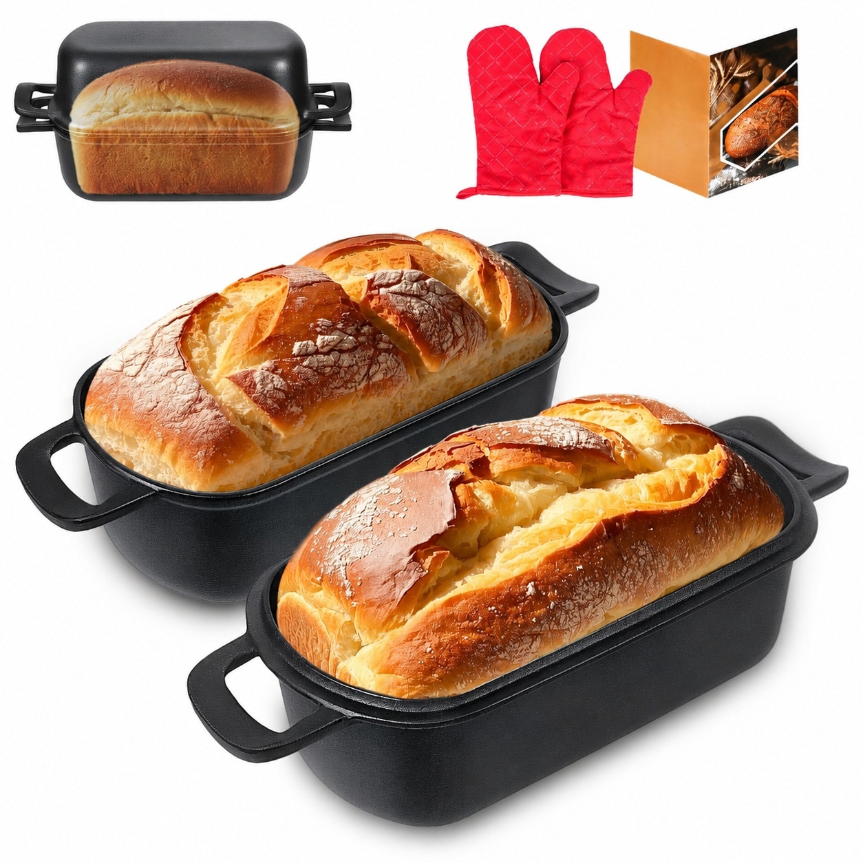 LILILIAN FMY  10x5 Cast Iron Loaf Pan with Lid 2 in 1 Bread Pan for Baking Sourdough Meatloaf Lasagna and More durable home