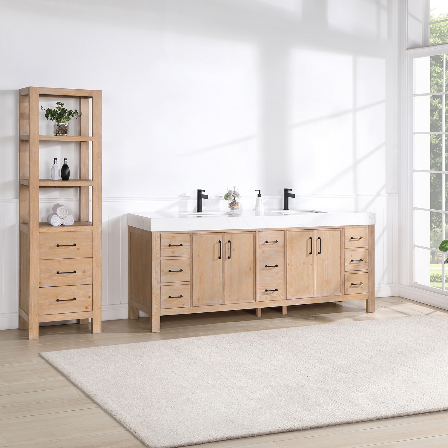 Leon 84" Fir Wood Double Vanity with Composite Top