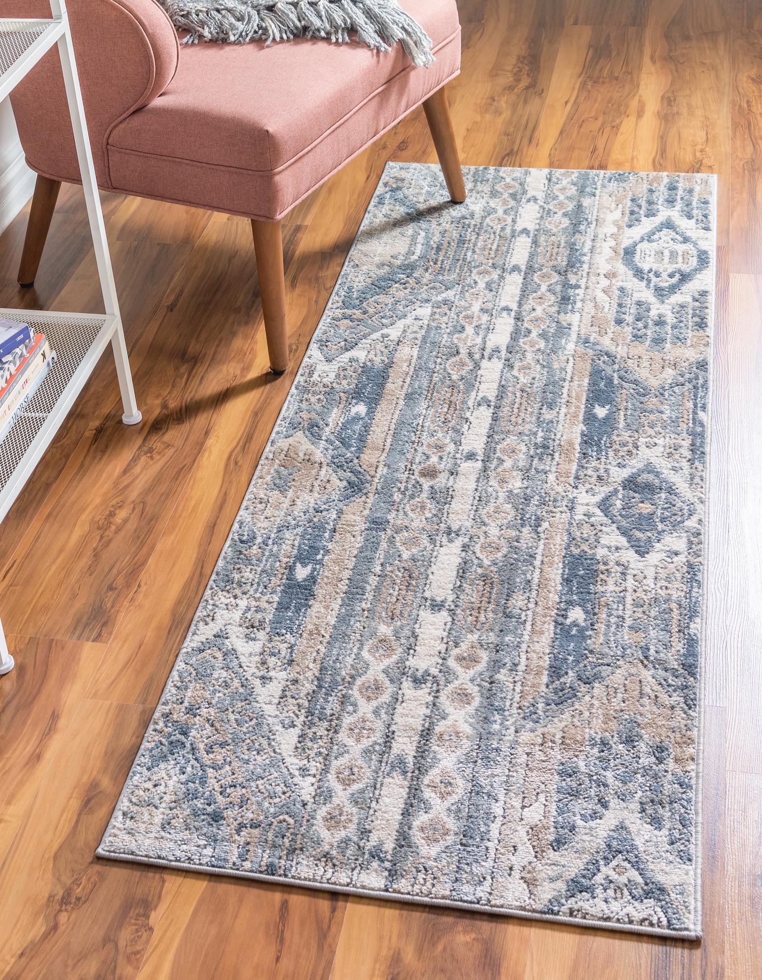 Unique Loom 3147125 Portland 2 x 8 (ft) Loomed Polypropylene Navy Blue Rectangular Indoor Stripe Runner rug