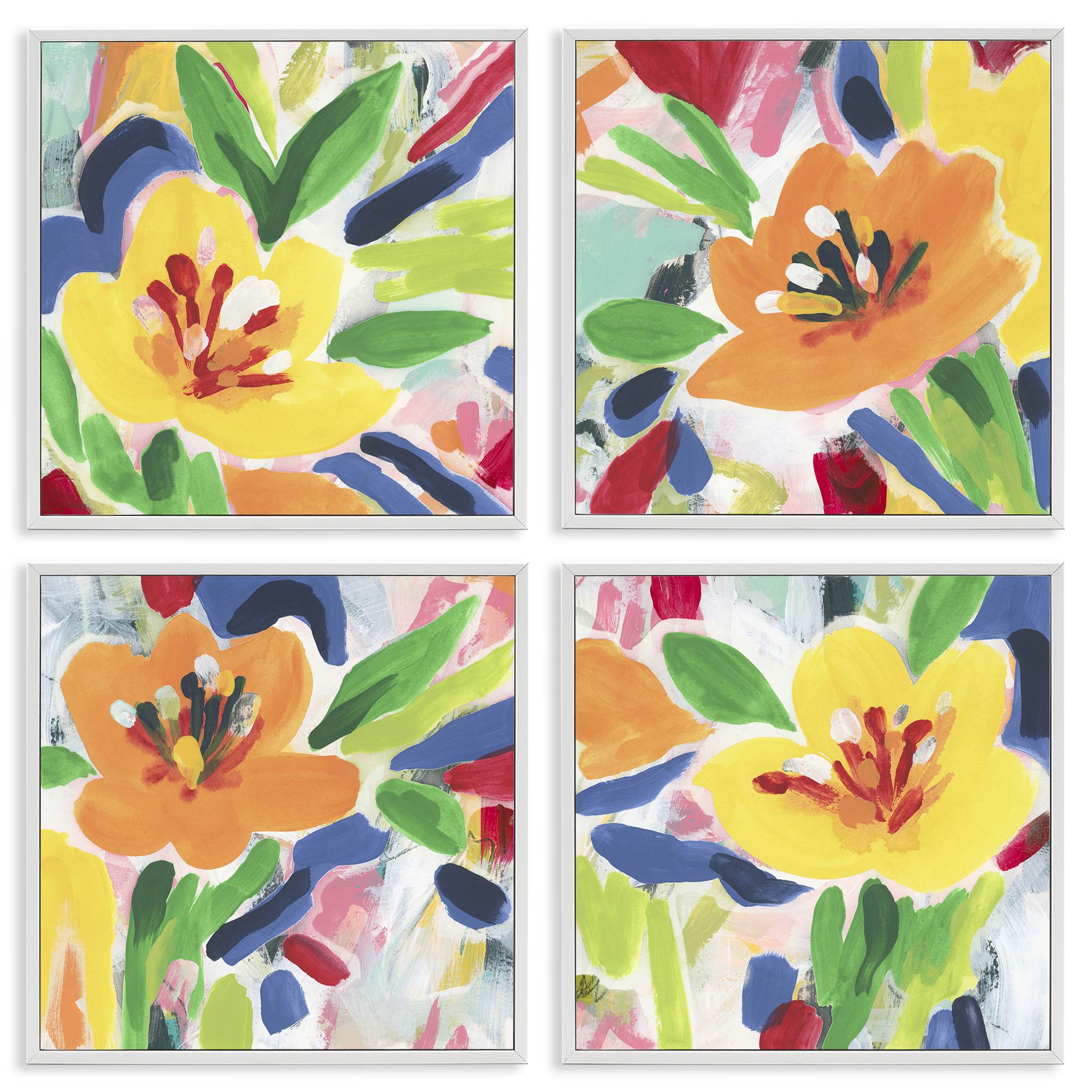 Stupell Industries A4-260-WFR-4PC-12X12 Fresh Vivid Blossoms 4 Piece White Framed Giclee Art Set By June Erica Vess 12 x 12