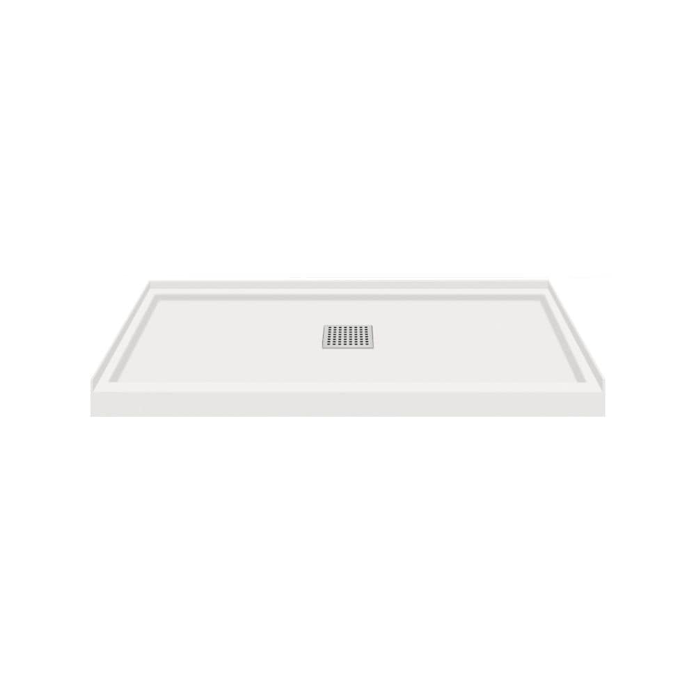 Woodbridge 36 in. L x 36 in. W Alcove Solid Surface Shower Pan Base with Center Drain in White with Matte Black Cover, White with Matte Black Drain