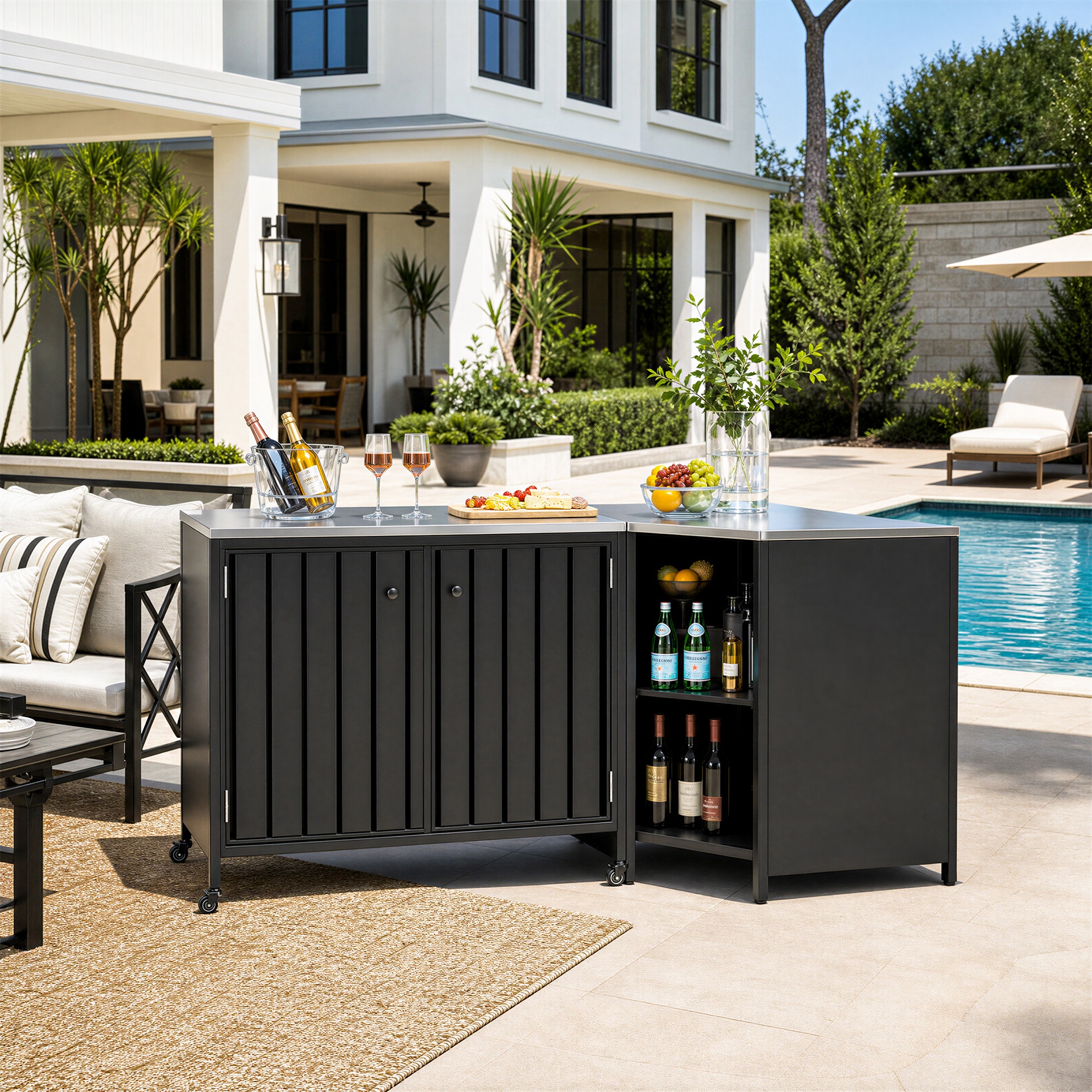 PexFix Modern Black Aluminum Outdoor Storage Combo Double Door Cabinet ...