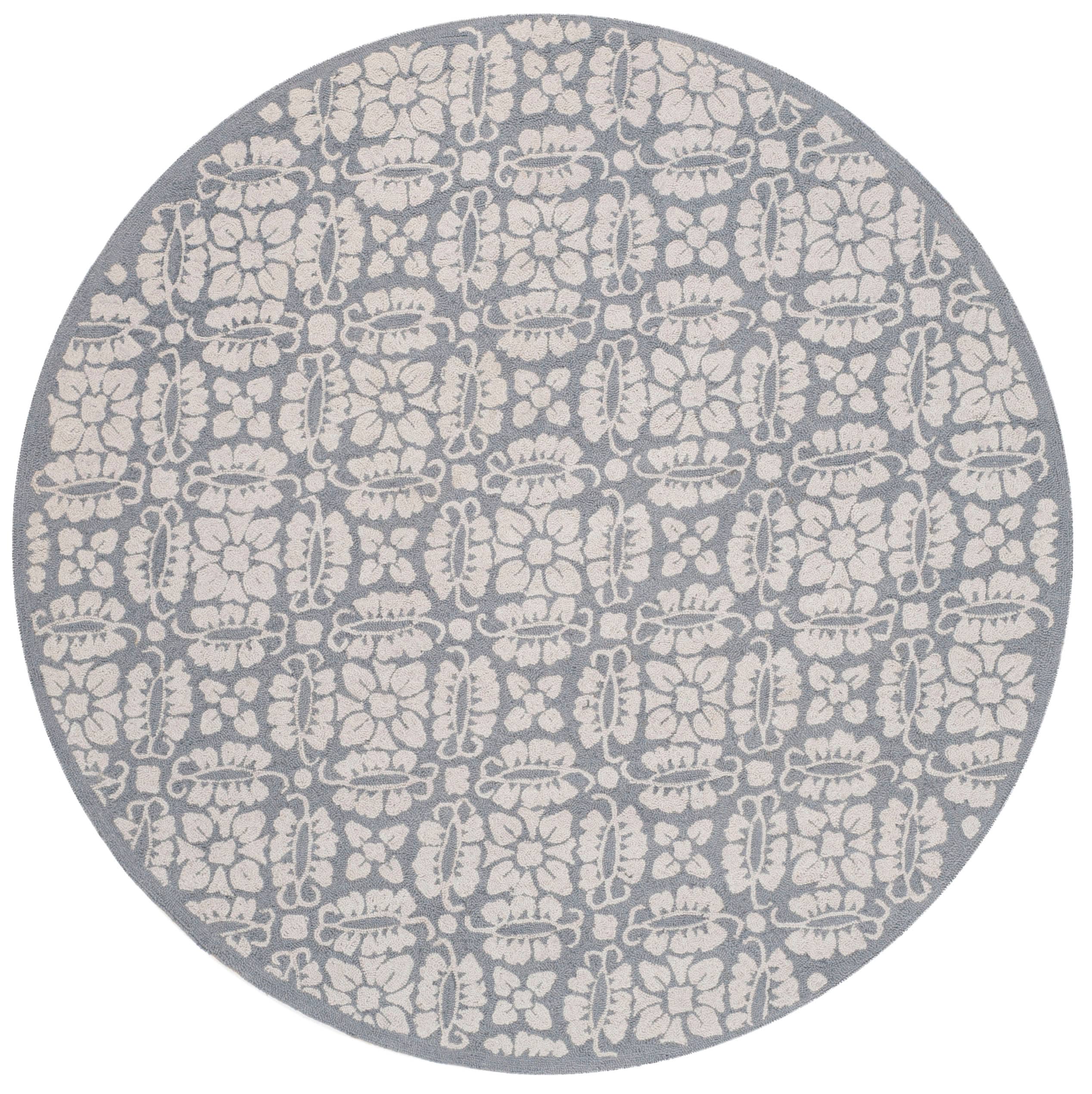 Safavieh HK723A-8R Chelsea Sade 8 x 8 (ft) Hooked Wool Blue Gray Round Indoor Floral/Botanical Area rug