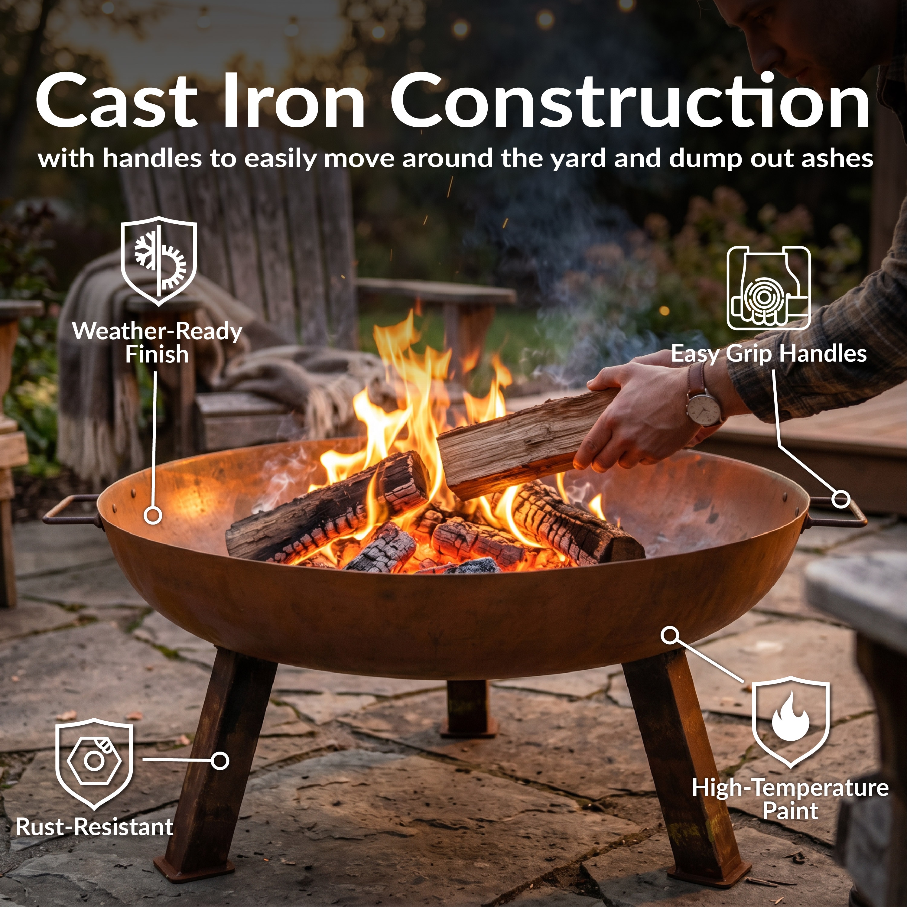 Sunnydaze Decor 24-in W Orange Cast Iron Wood-Burning Fire Pit RCM