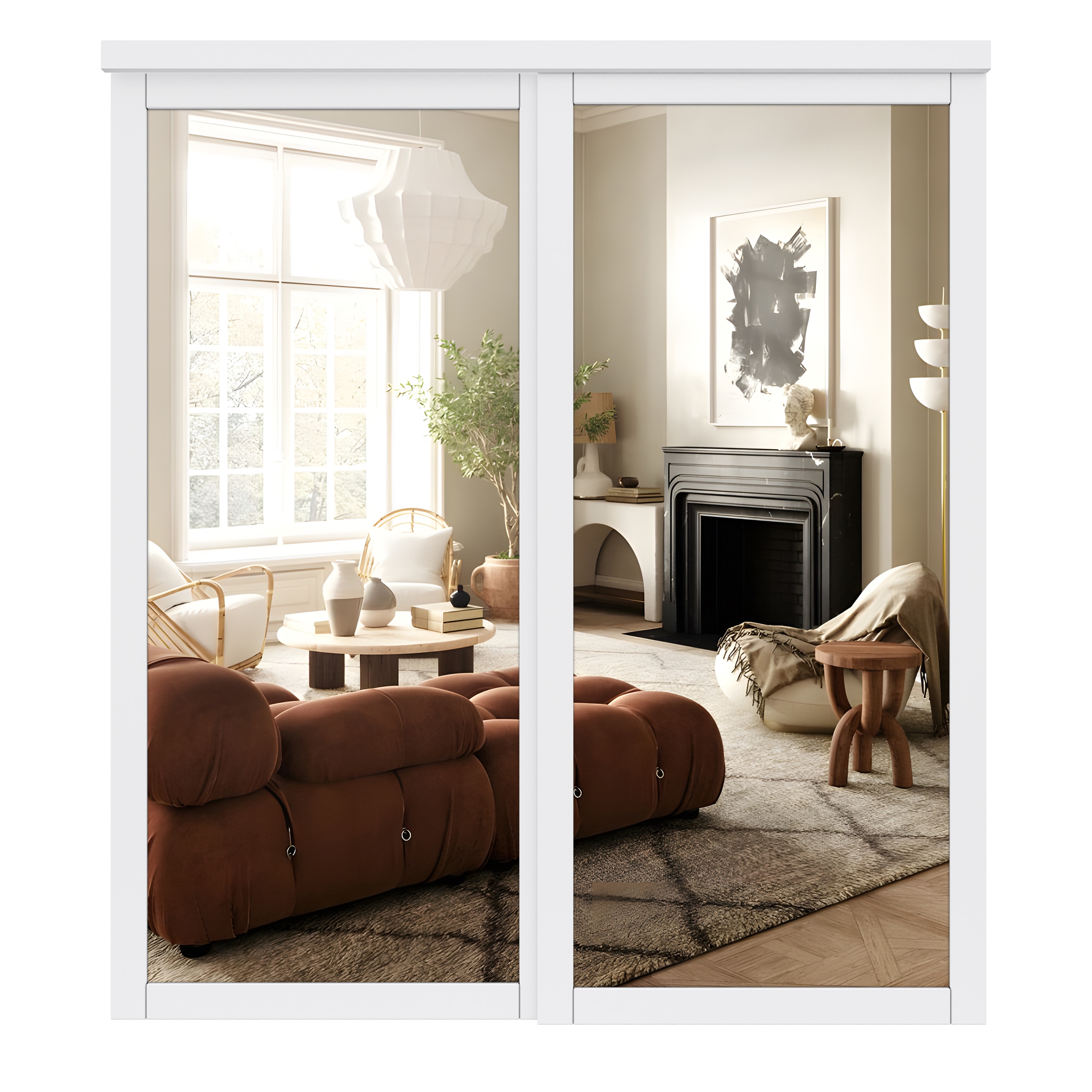 JUJUBON IN-CD-SLDQ-SD-1L-72 Closet Door 72-in x 80-in White 1-panel Mirrored glass Smooth Solid core Prefinished MDF Closet Sliding Door ( Hardware Included )