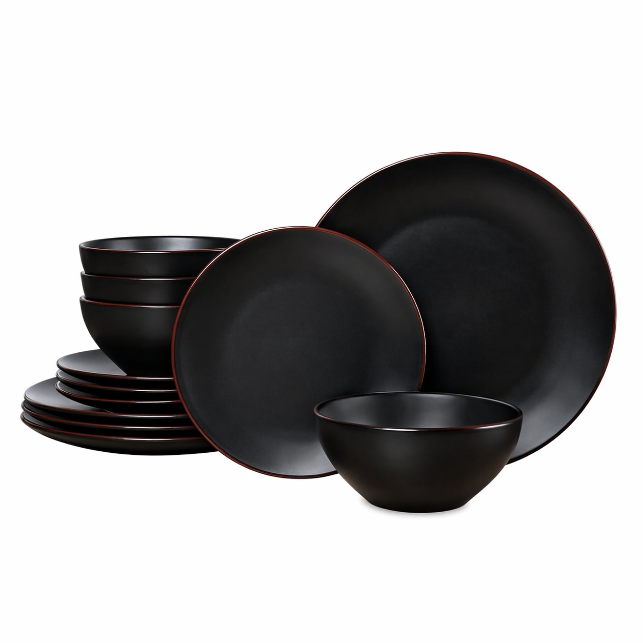 Aoibox  Venus 12 Piece Modern Matte Black Stoneware Plates and Bowls Dinnerware Set Service for 4