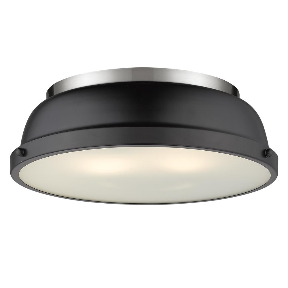 Golden Lighting 3602-14 PW-BLK Duncan 2 -Light 14-in Satin Pewter Flush Mount Light