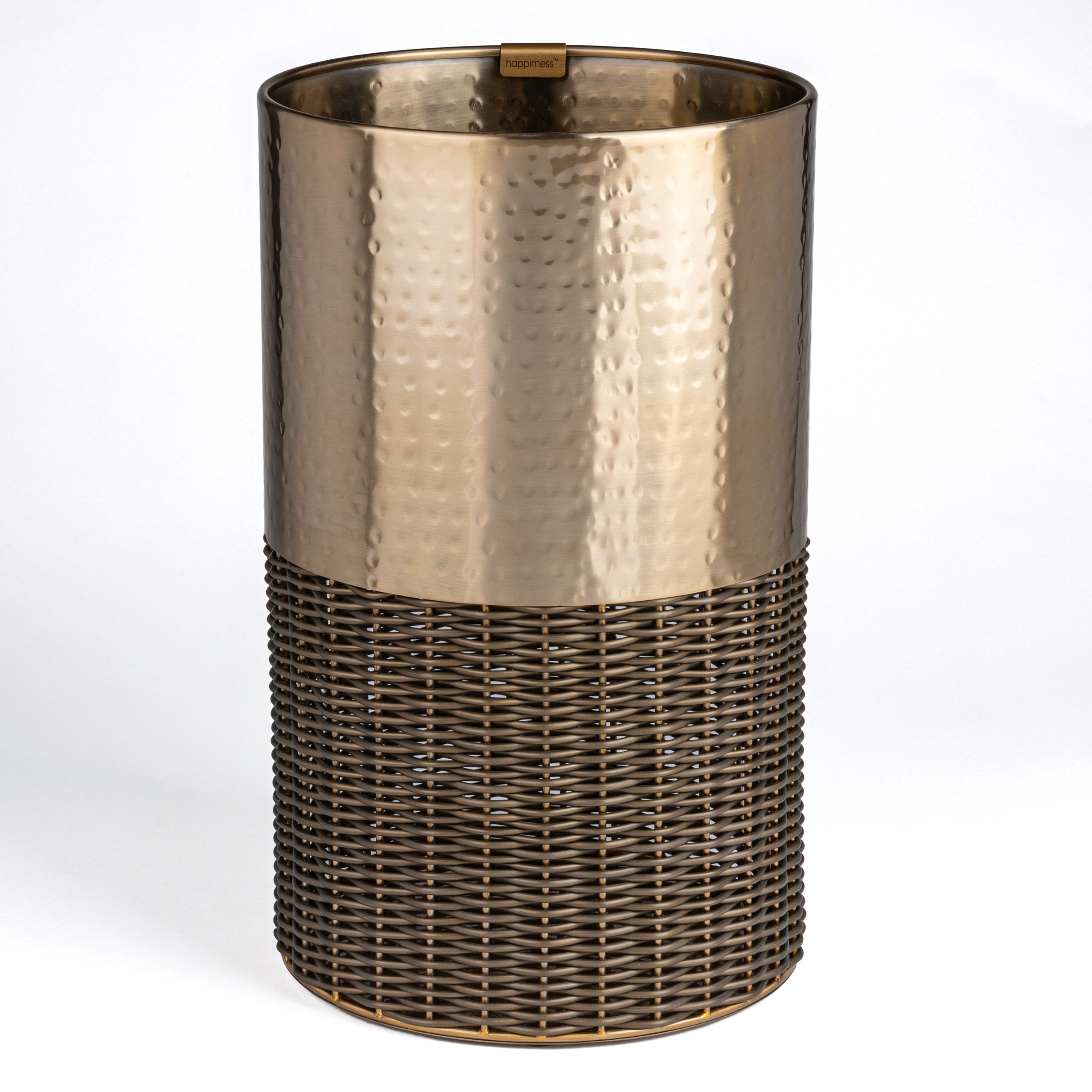 happimess HPM1102A Asher 2-Tone Faux Wicker/Metal Cylinder Bronze/Coffee Metal Wastebasket