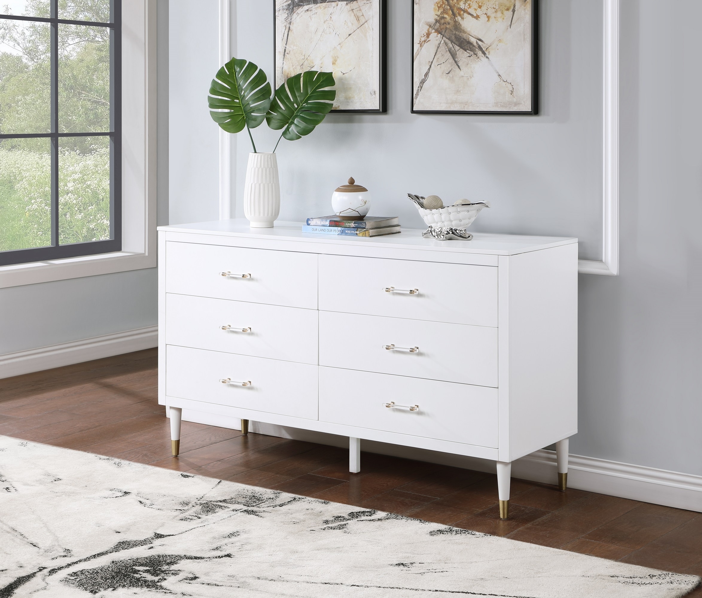 Manhattan Comfort DR-CHKD0602-WH White Pine 6 -Drawer Standard dresser