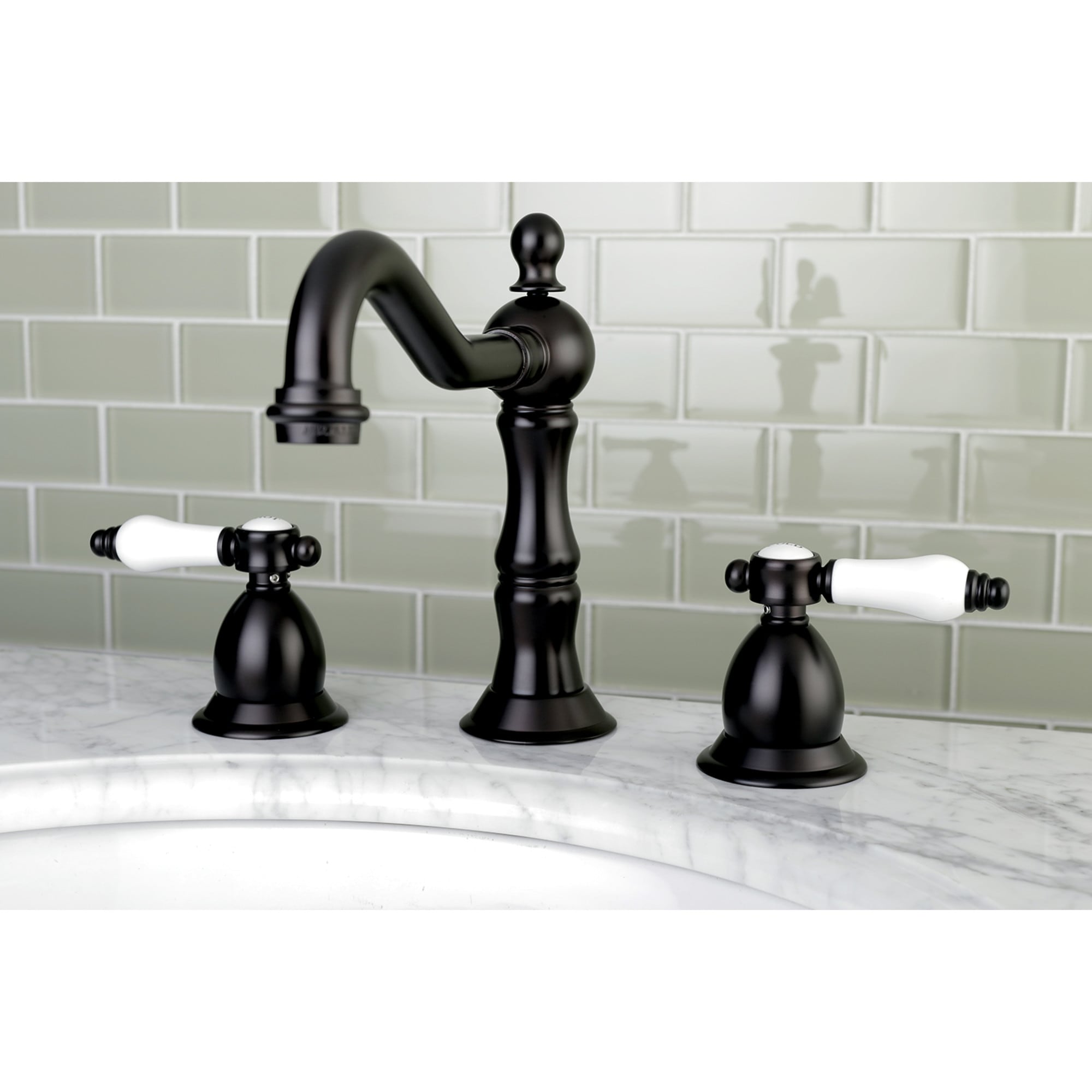 Kingston Brass WLKS1975BPL Bel-Air Oil-rubbed bronze Widespread 2-handle High-arc Residential Handle Bathroom Sink Faucet with Drain