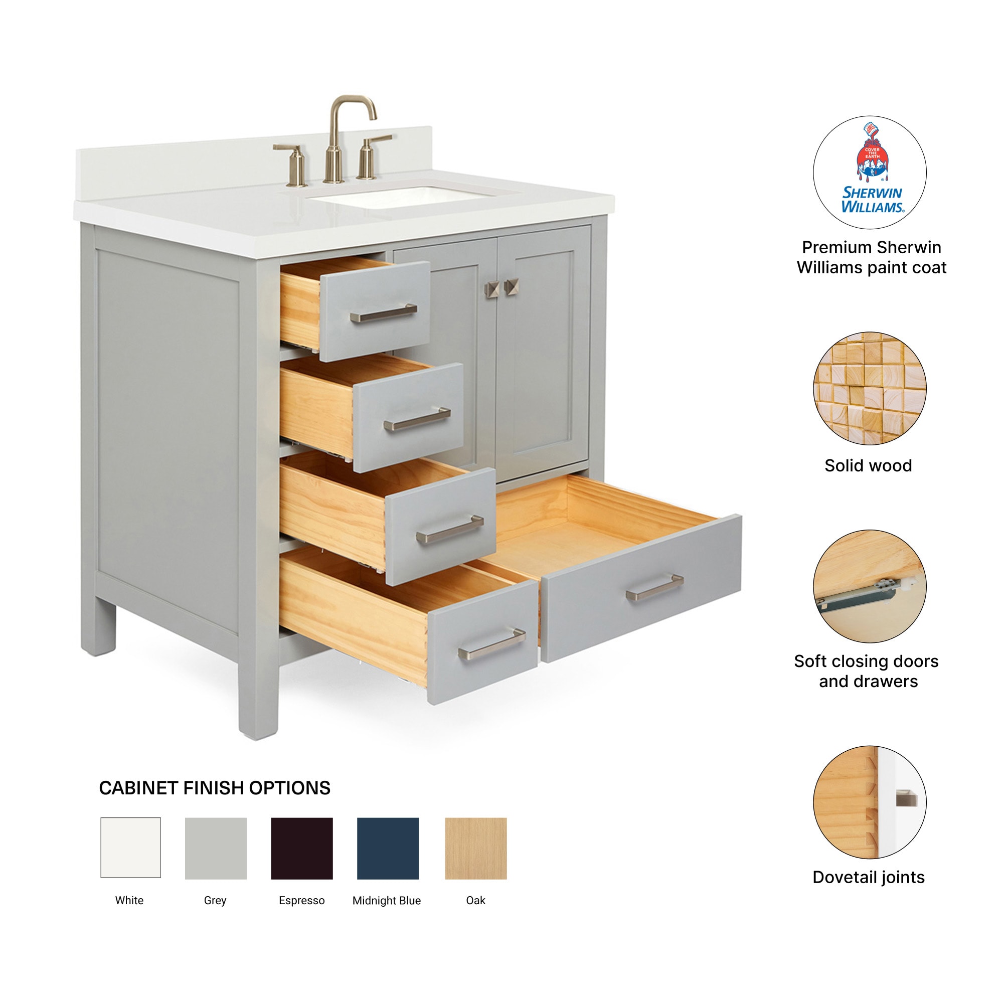 ARIEL A037SRWQRVOGRY Bath-Vanity-Combo - View #4