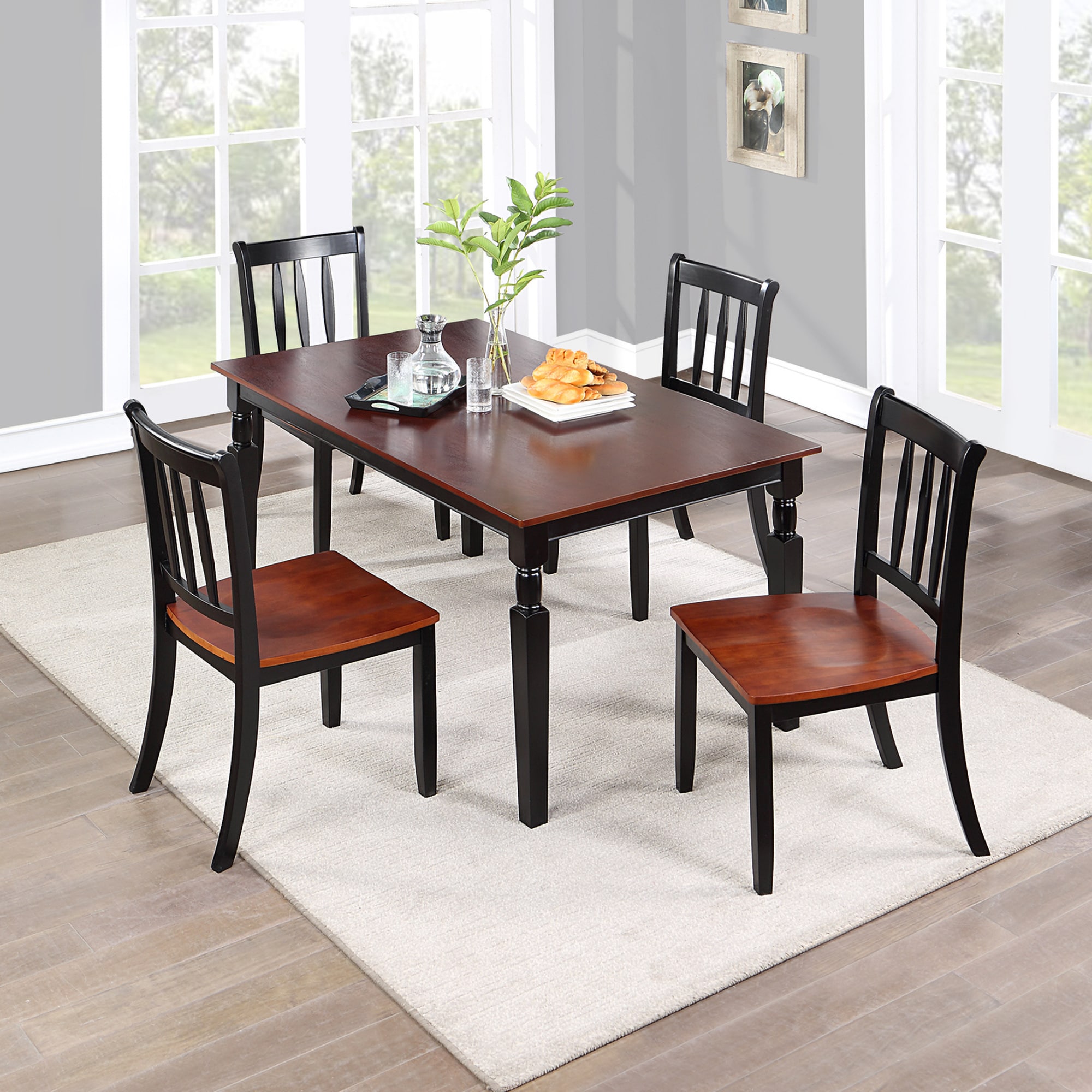 Uolfin Bronte Brown and Black Rustic Dining Room Set with Rectangular ...