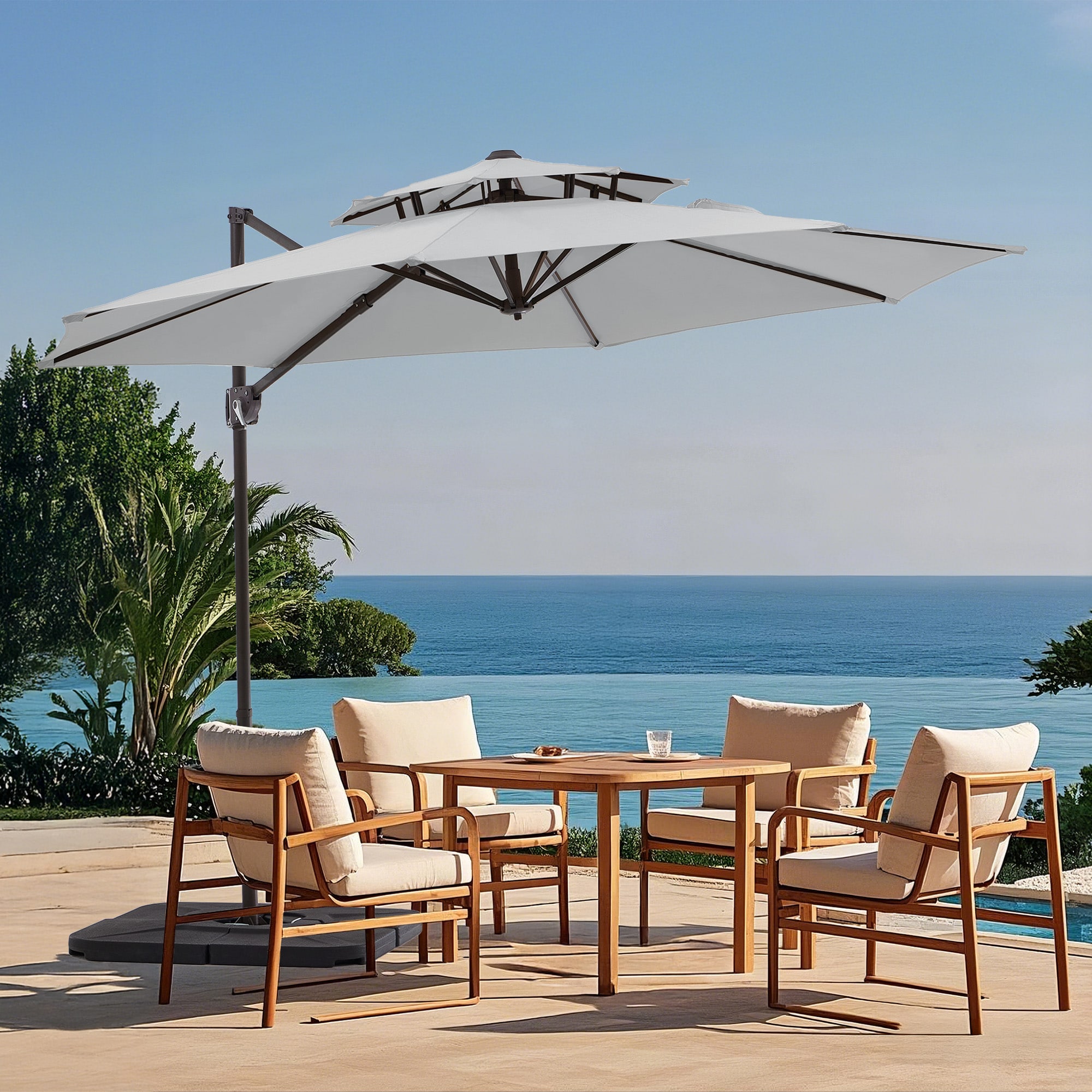 JEAREY YXHXG-HS 10-ft Aluminum Gray Crank Cantilever Patio Umbrella with Base