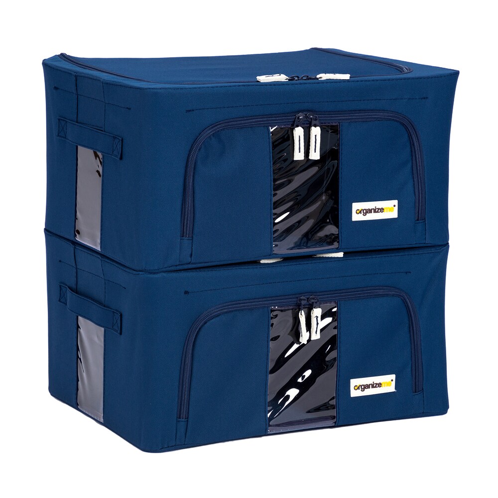 Organizeme OMPK297088 These storage boxes from OrganizeMe offer a smart and efficient solution to quickly organize and store your belongings. They're great for storing seasonal décor, clothes, bedding, throws, toys, crafts, and collectibles, and their clear panels allow you to see exactly what's inside for easy access. These stackable boxes are also pretty enough that they can be displayed on a dresser, bookshelf, or counter, and you can access the contents from the lid on top of the front panel; this lid drops down and is held in place with super-strong magnets.