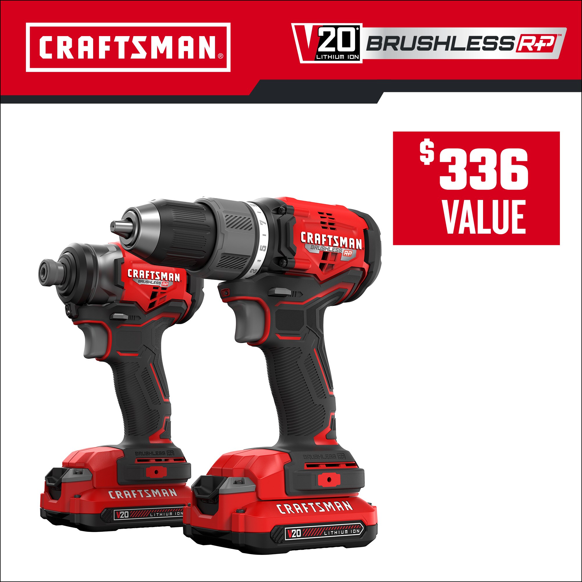 CRAFTSMAN V20 RP 20-volt Max 2-Tool Brushless Power Tool Combo Kit with Soft Case (2-Batteries Included and Charger Included)