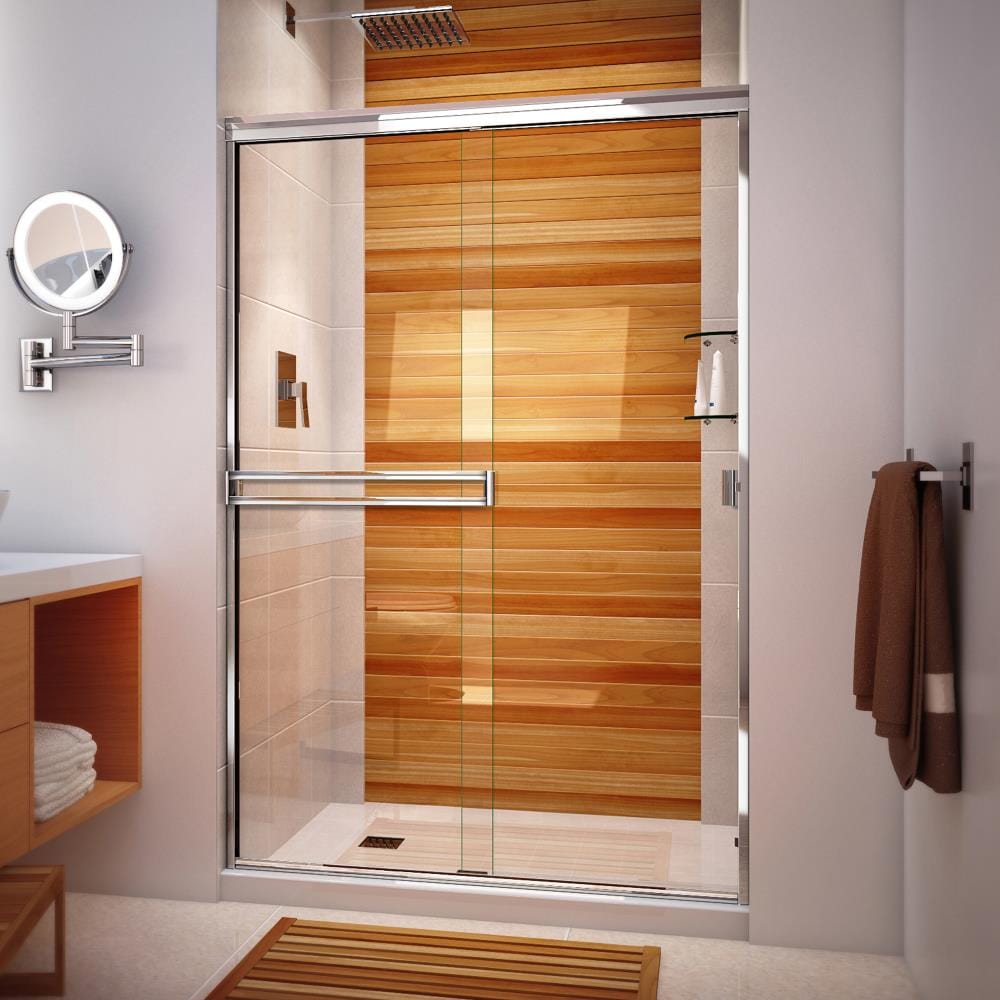 Traditional Polished Chrome 51-in to 53-in x 67.375-in Semi-frameless Bypass Sliding Shower Door Stainless Steel | - Arizona Shower Door SE53X6738CHCL