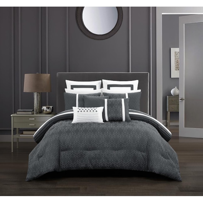 Arlow 12 Piece Grey King Comforter Set, Dark Grey King Size Bedspread