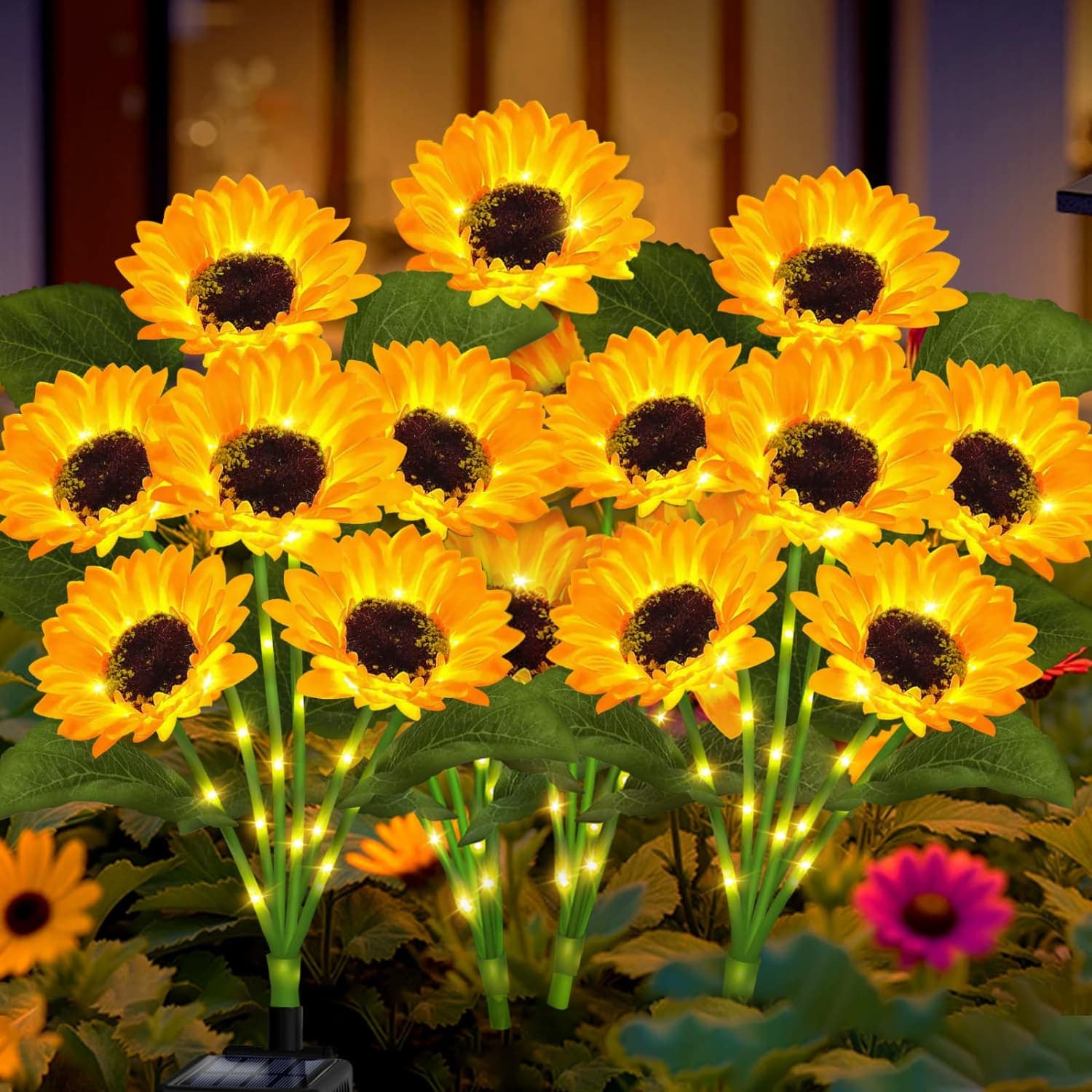 Angel Sar 4 Pack Solar Garden Lights with 24 Sunflower Lights for Lawn Backyard Patio Flowerbed