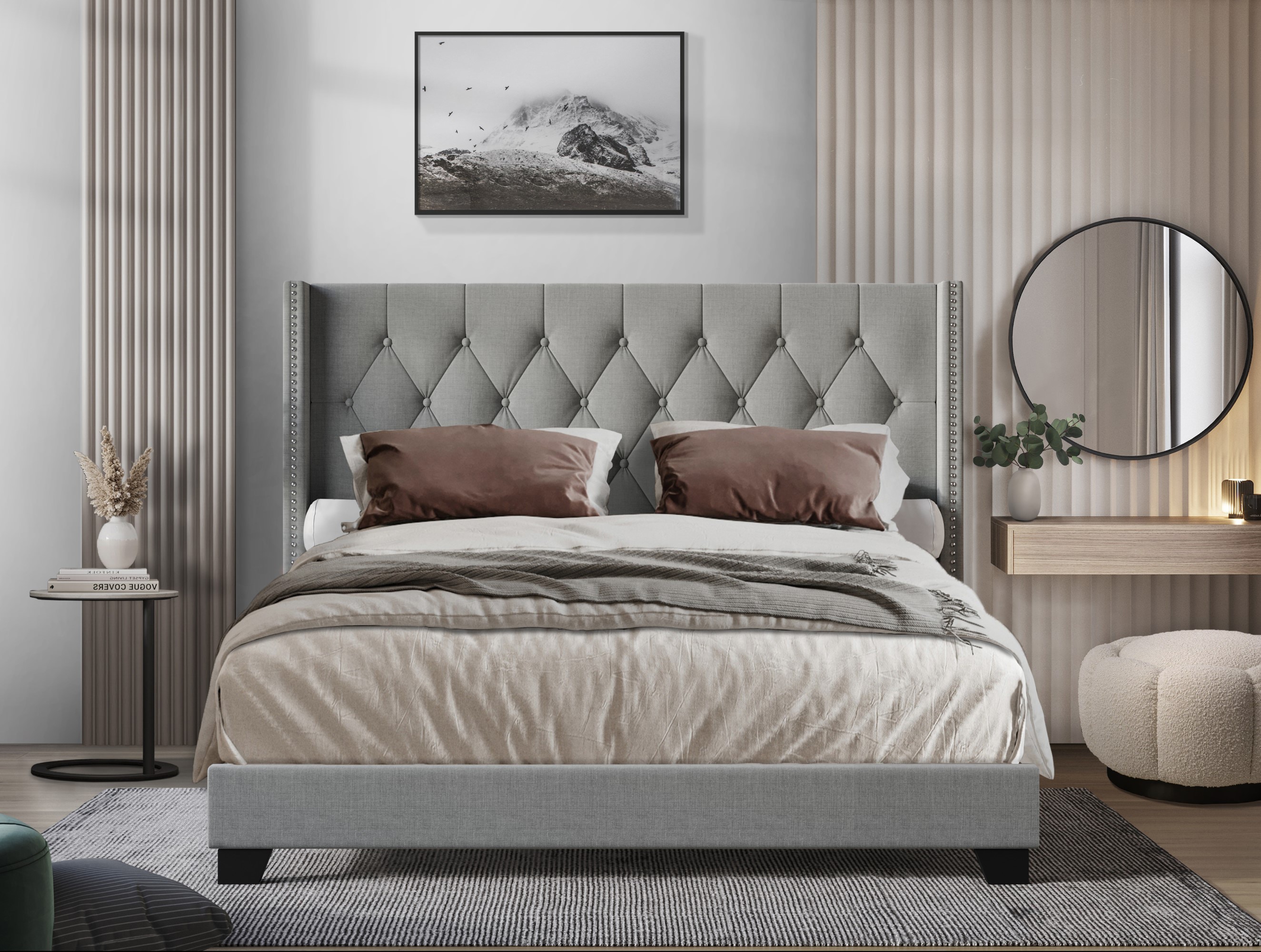Home Design 80177-711 Danbury Gray Linen King Wood Panel Bed