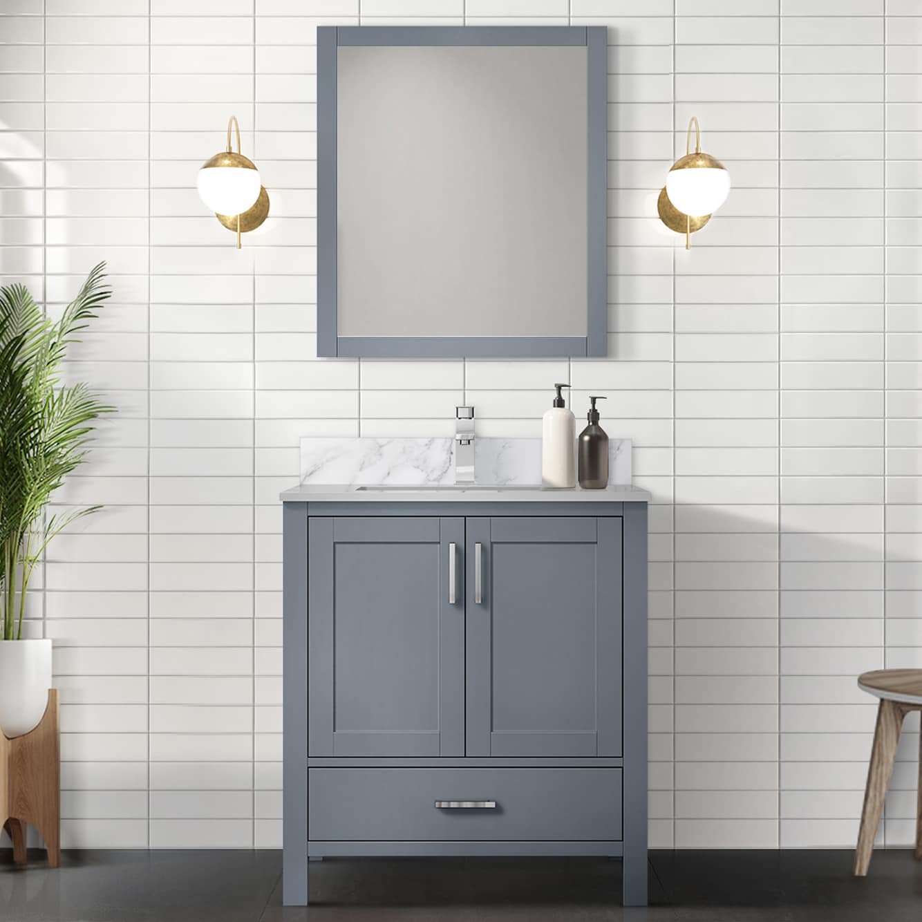 Lexora LJ342230SB00000 Jacques 30-in Dark Grey Bathroom Vanity Base Cabinet without Top