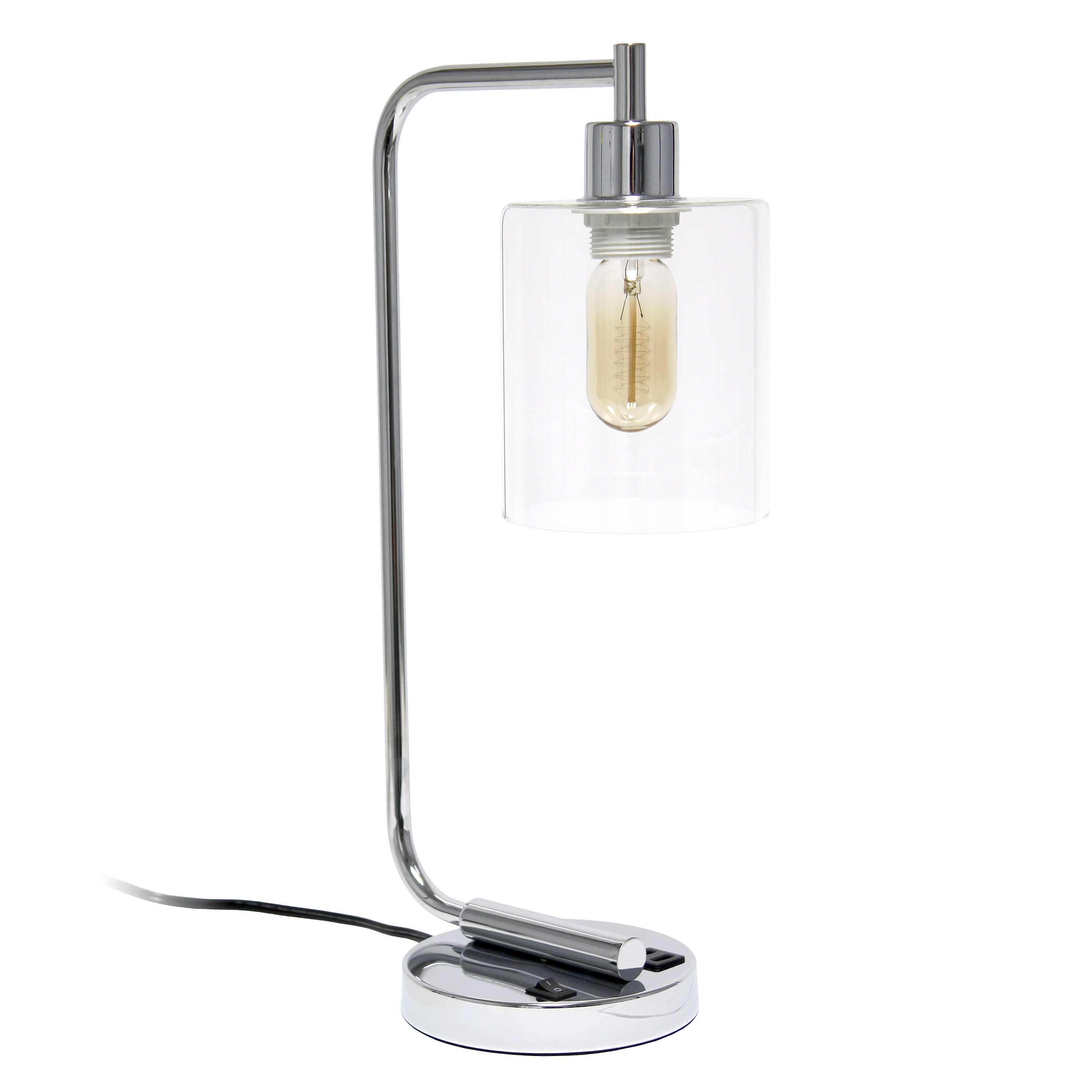 Creekwood Home CWD-1017-CH Vintage Vantage 18.8-in Chrome Standard Desk Lamp with Glass Shade