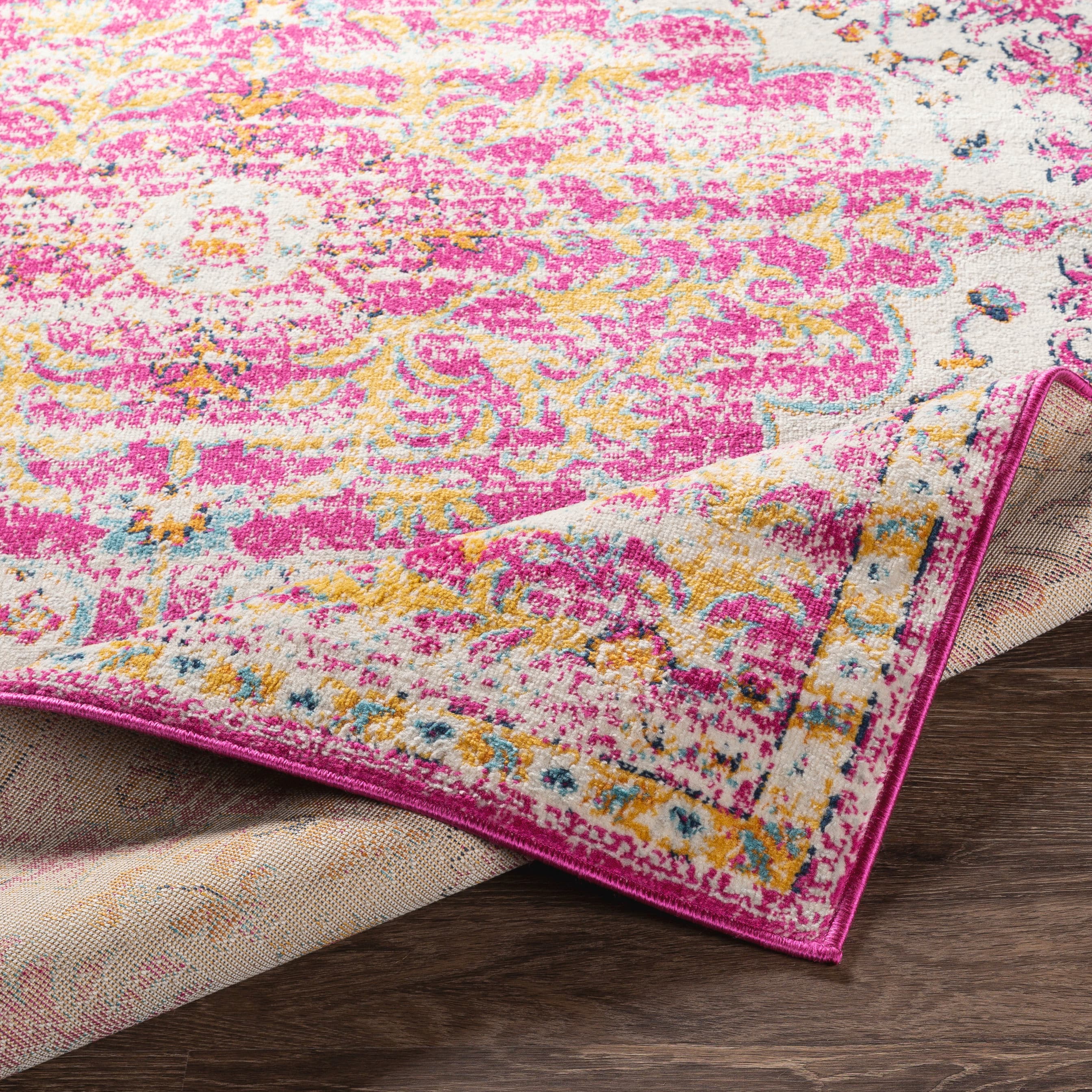 Floransa Bright Pink and Beige Polypropylene Area Rug