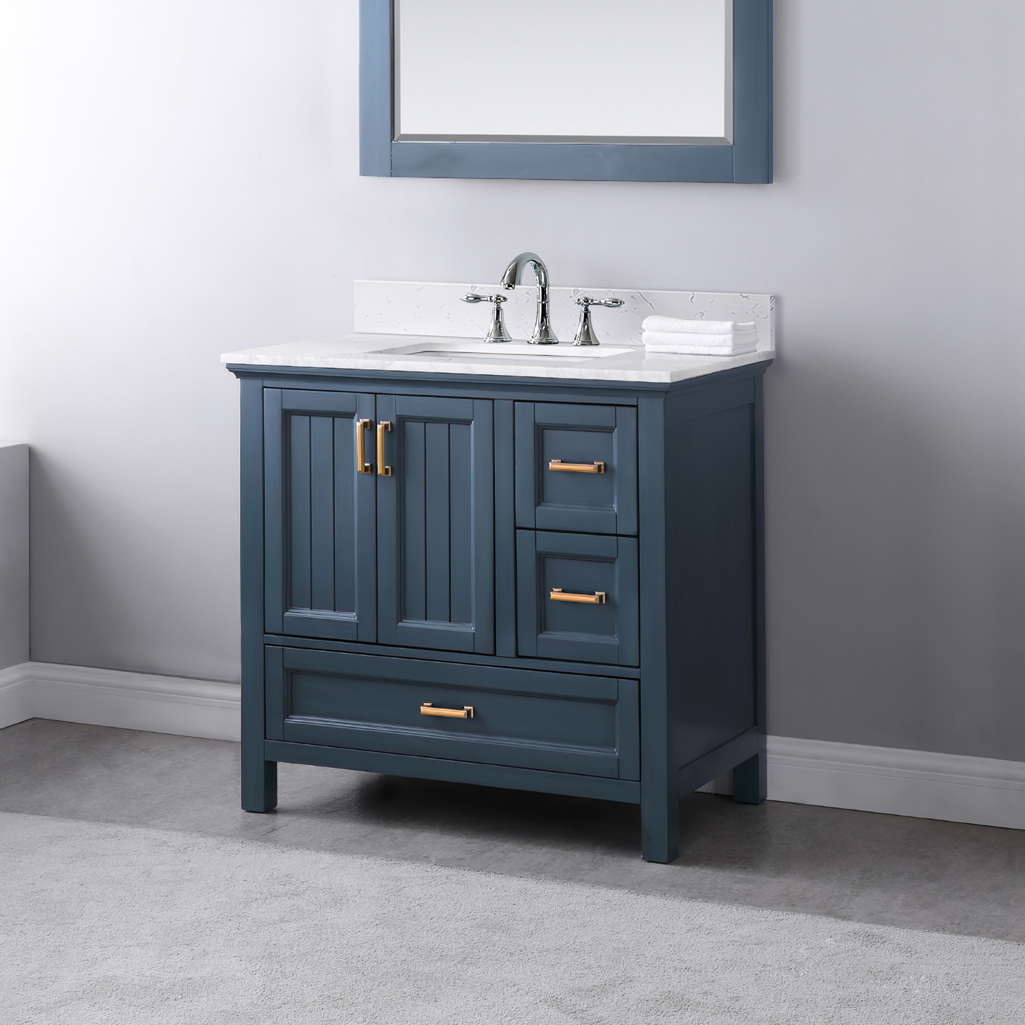 Isla 30" Classic Blue Single Vanity with White Marble Countertop