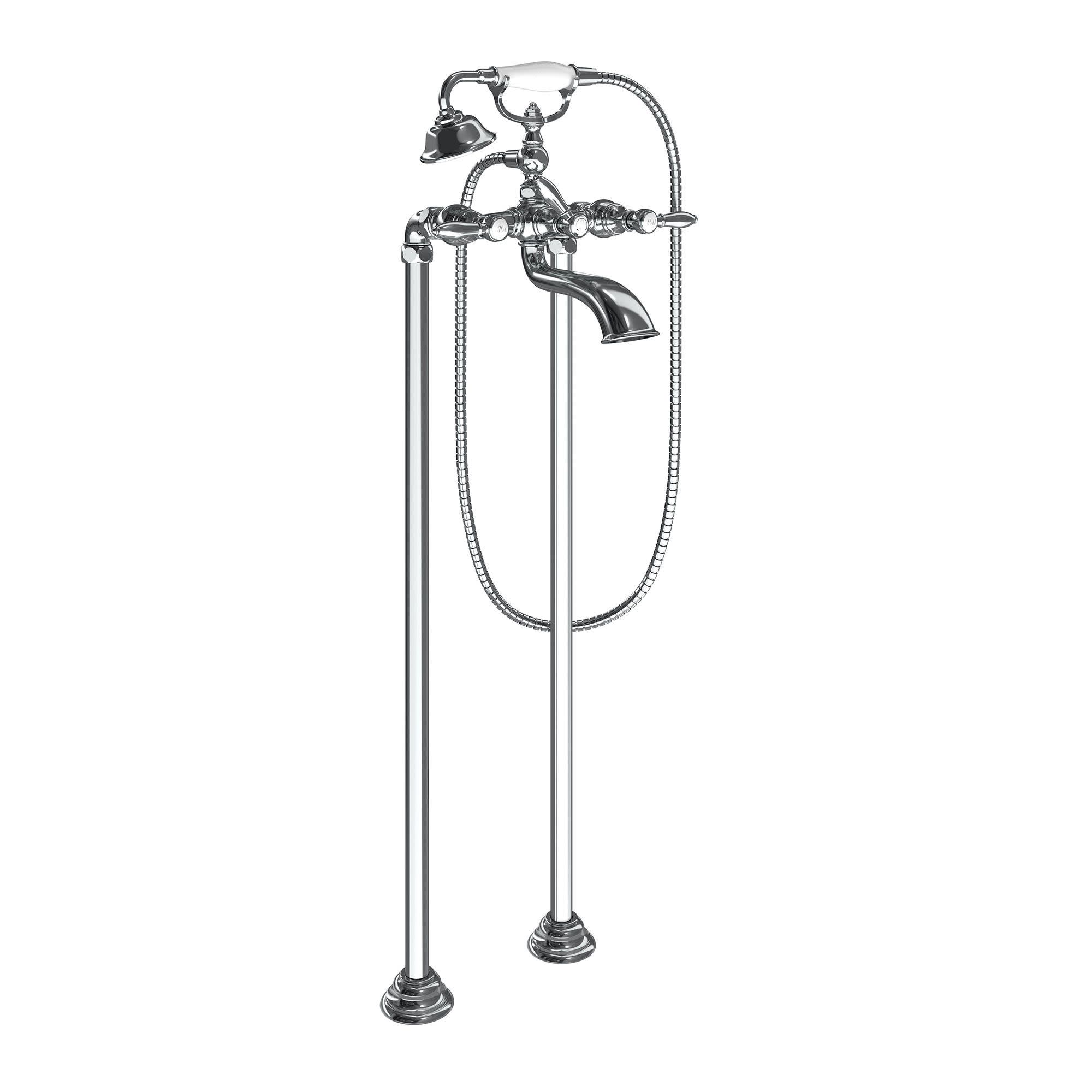 Elegant Chrome Polished Nickel Floor-Mounted Tub Faucet with Handshower