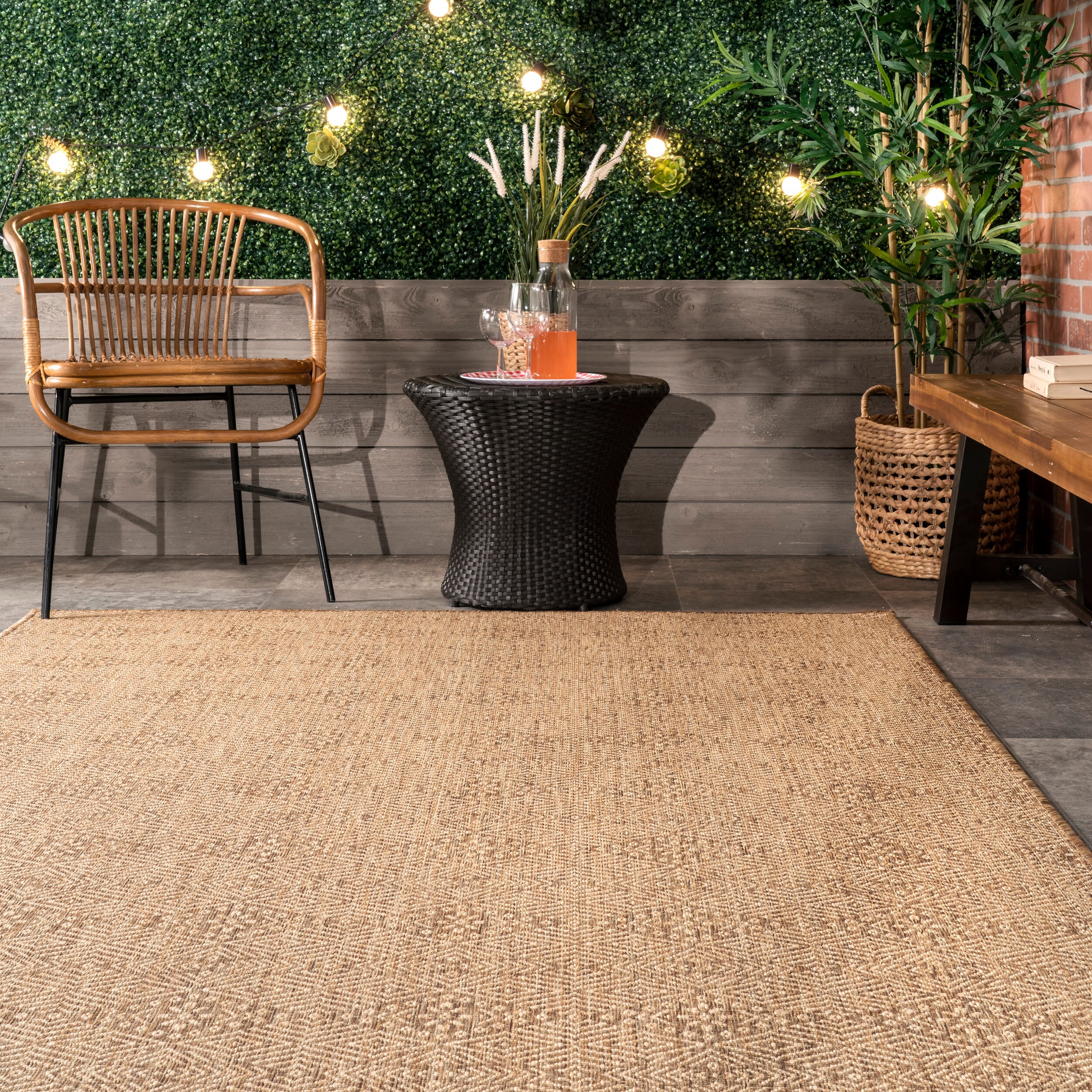 nuLOOM Abbey Tribal Striped Beige 9 ft. 6 in. x 12 ft. Indoor/Outdoor Patio Area Rug