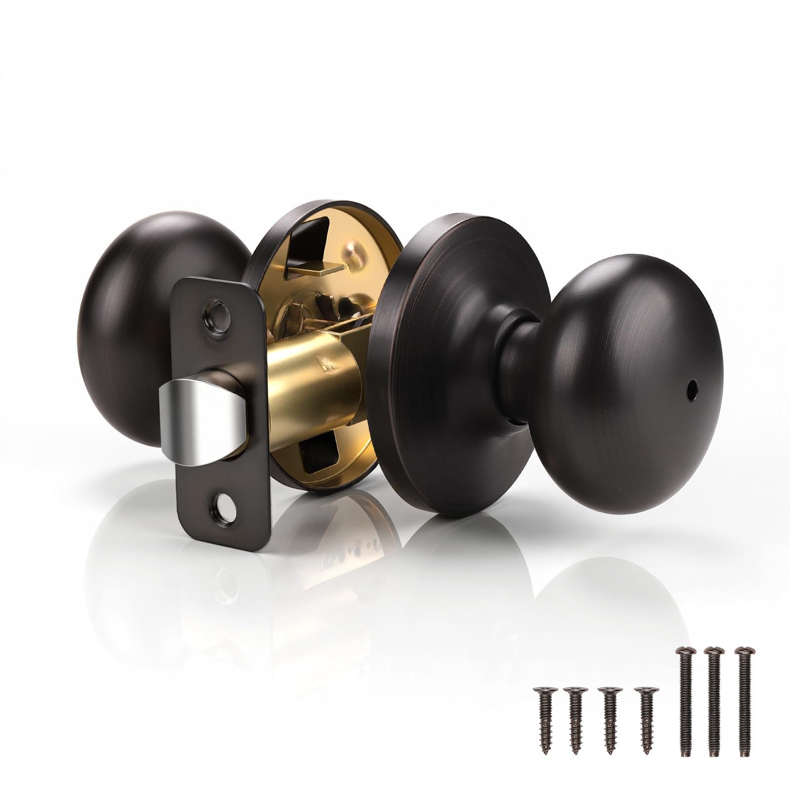 LILILIAN FMY  Privacy Locking Door Knob Interior Handle with Keyless Lock for Bedroom and Bathroom Doors Oil Rubbed Bronze Finish